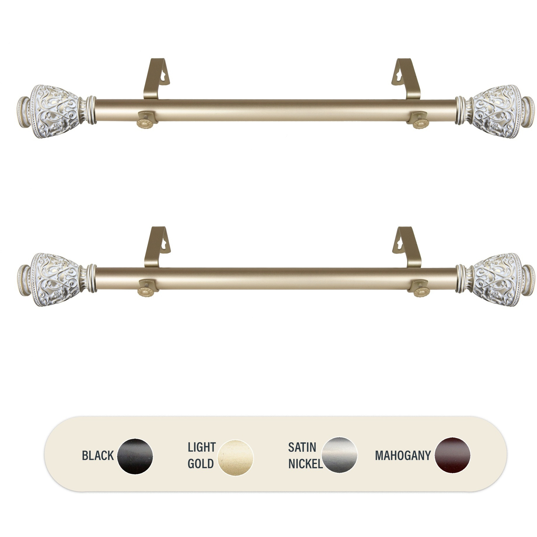 Virginia 1 inch Side Curtain Rod 12-20 inch long (Set of 2) - Gold