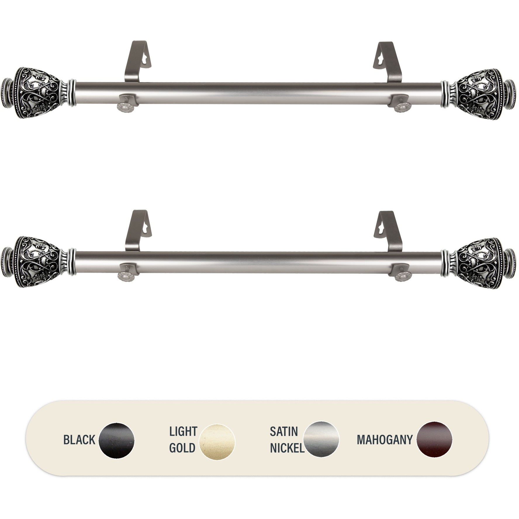 Virginia 1 inch Side Curtain Rod 12-20 inch long (Set of 2) - Satin Nickel
