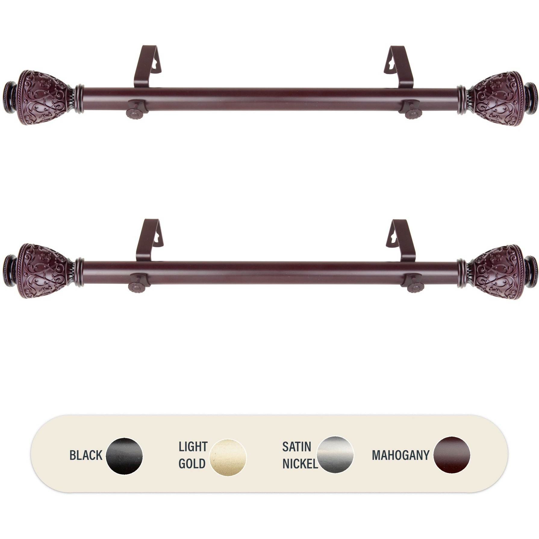 Virginia 1 inch Side Curtain Rod 12-20 inch long (Set of 2) - Mahogany