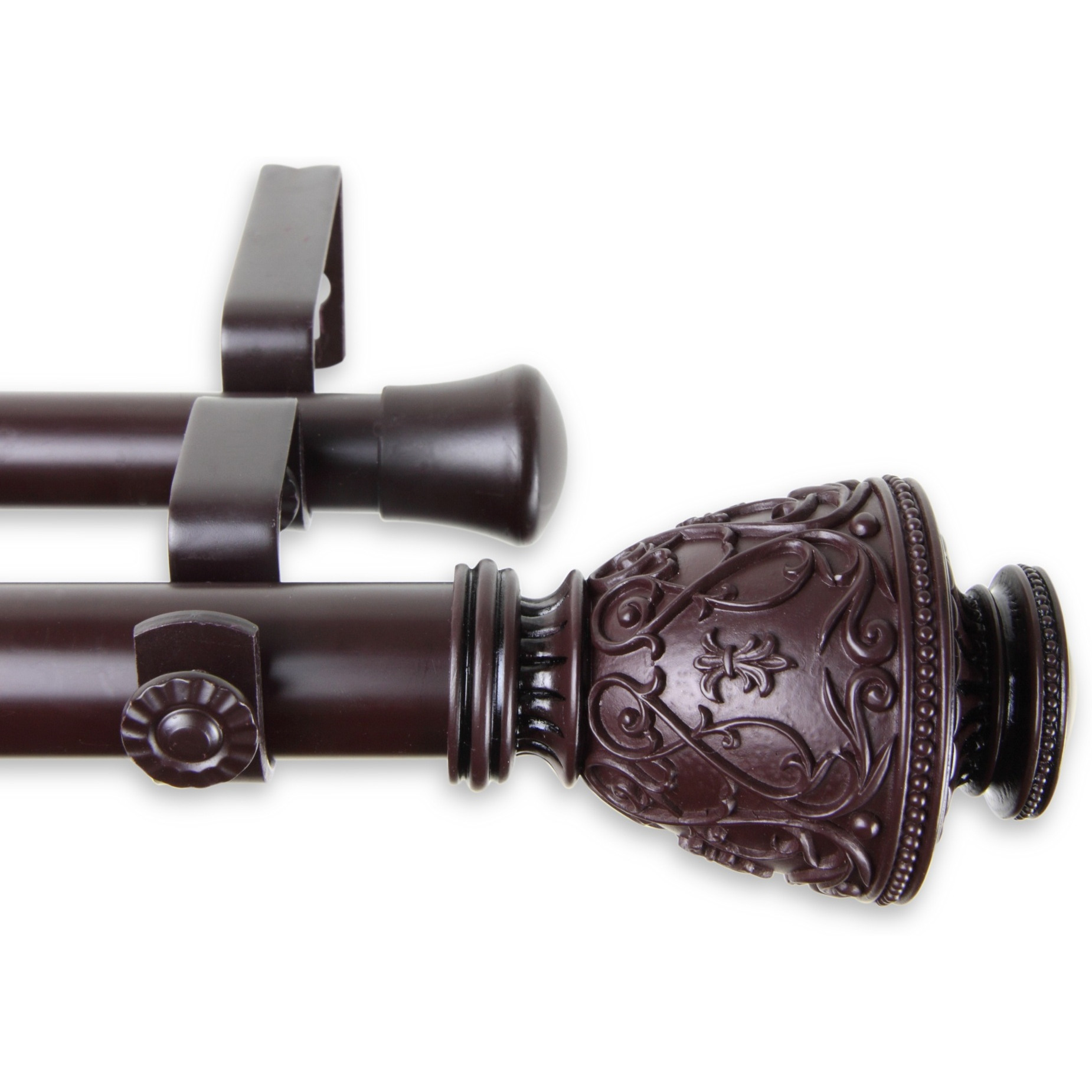 Virginia Double Curtain Rod 1 inch 48-84 inch - Mahogany