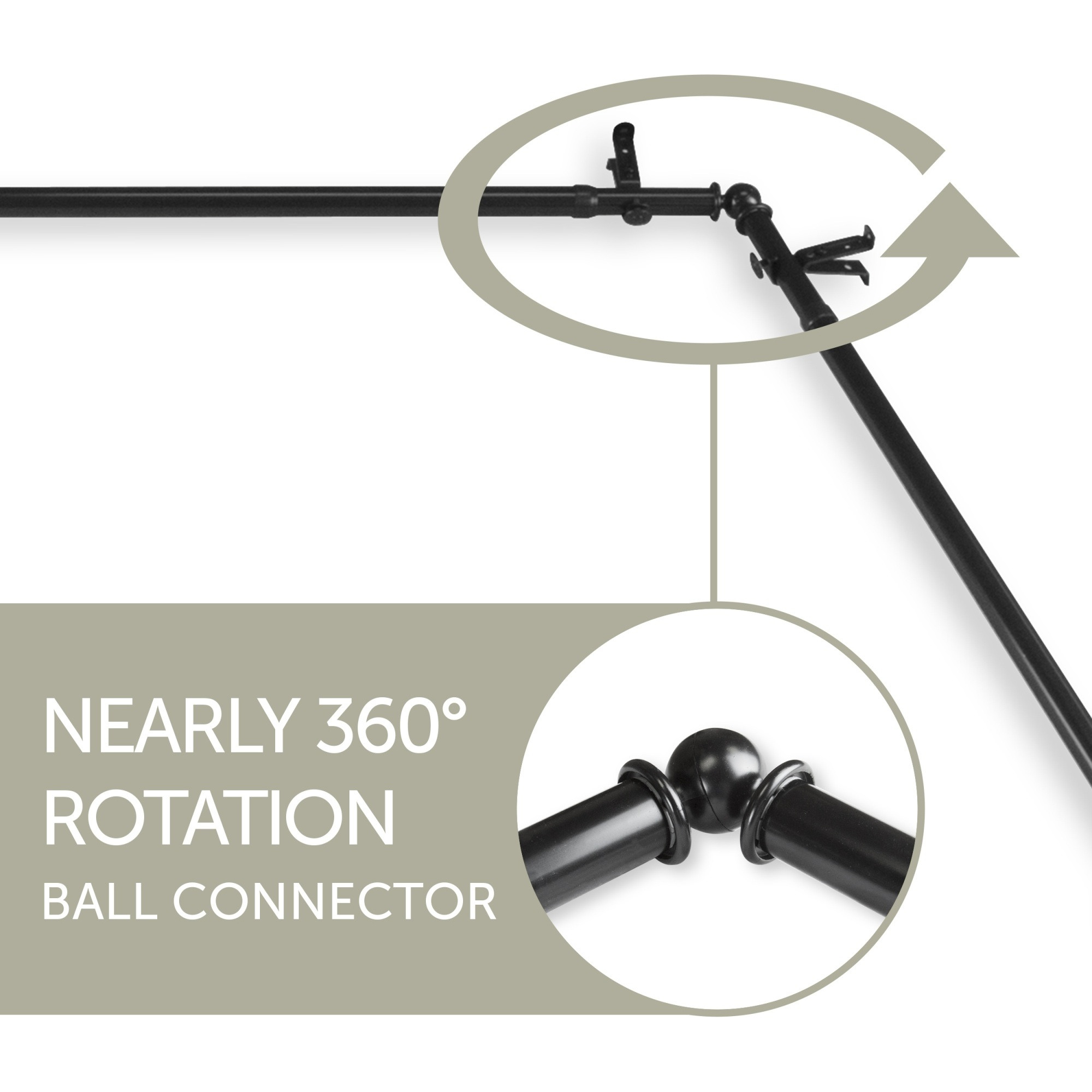 Cilla 13/16 inch 4-Sided Bay Window Curtain Rod - Black