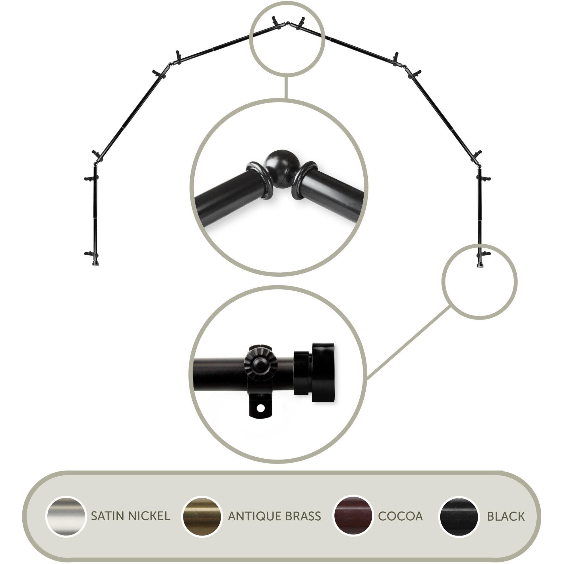 Thornhill 13/16 inch 6-Sided Bay Window Curtain Rod - Black