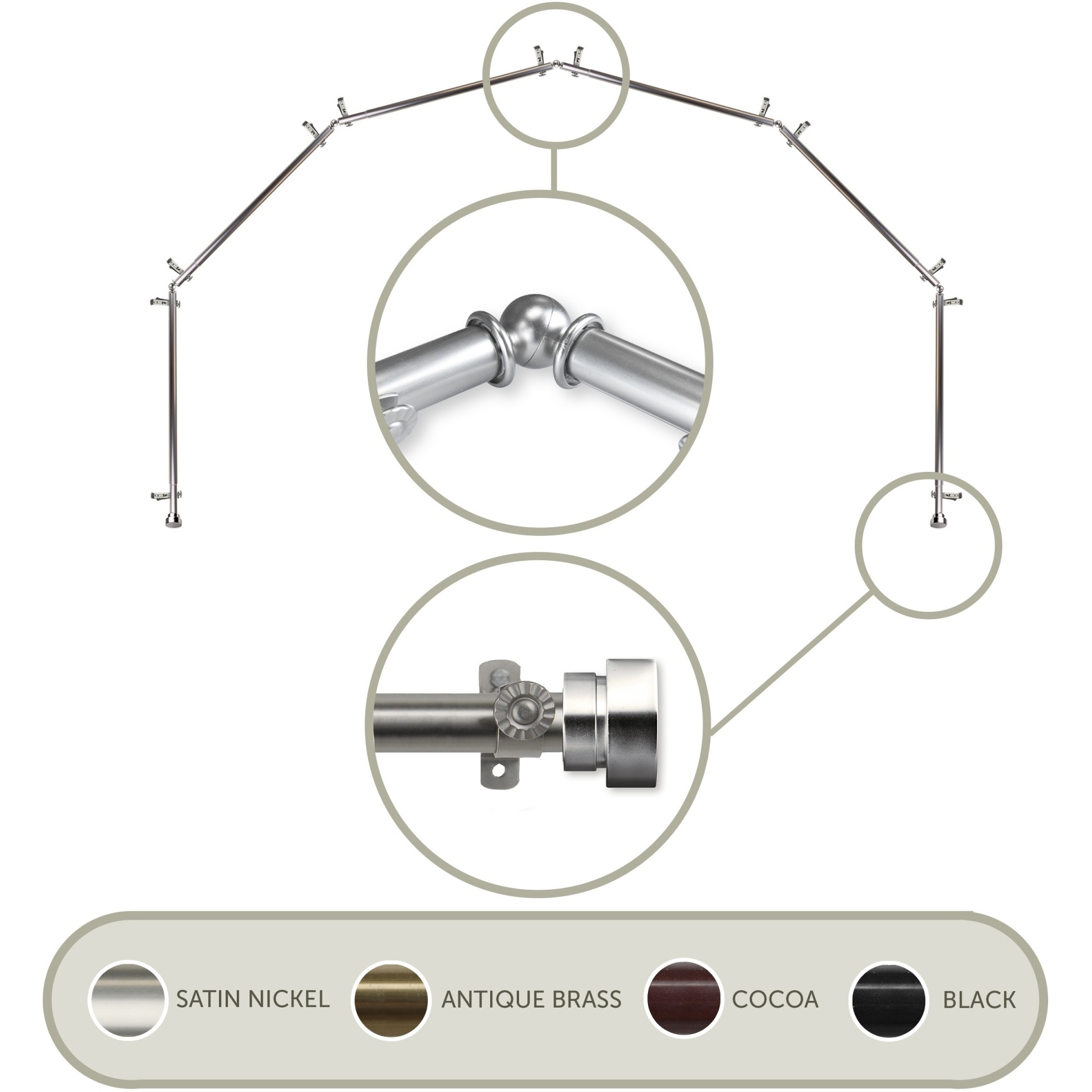 Thornhill 13/16 inch 6-Sided Bay Window Curtain Rod - Satin Nickel