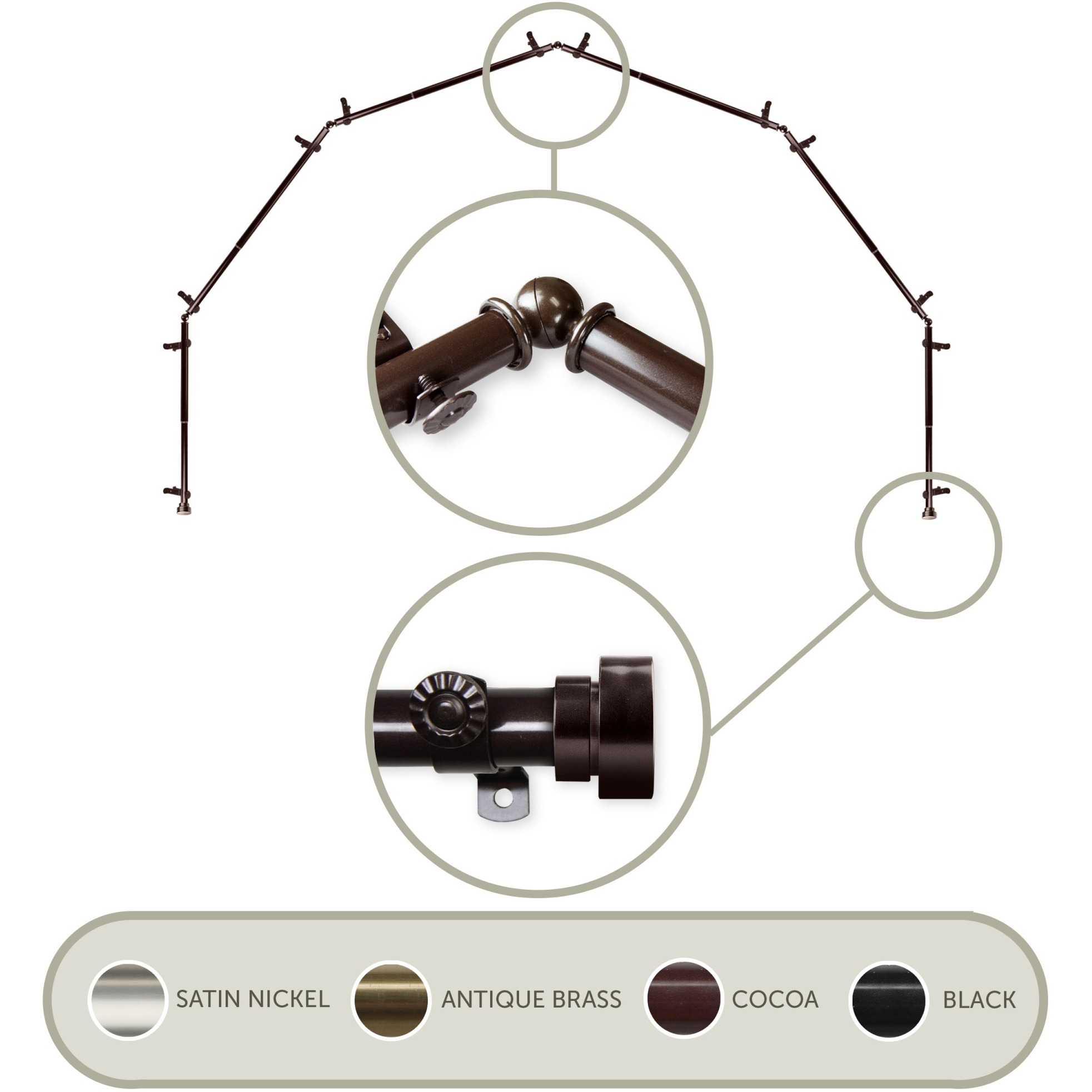 Thornhill 13/16 inch 6-Sided Bay Window Curtain Rod - Cocoa