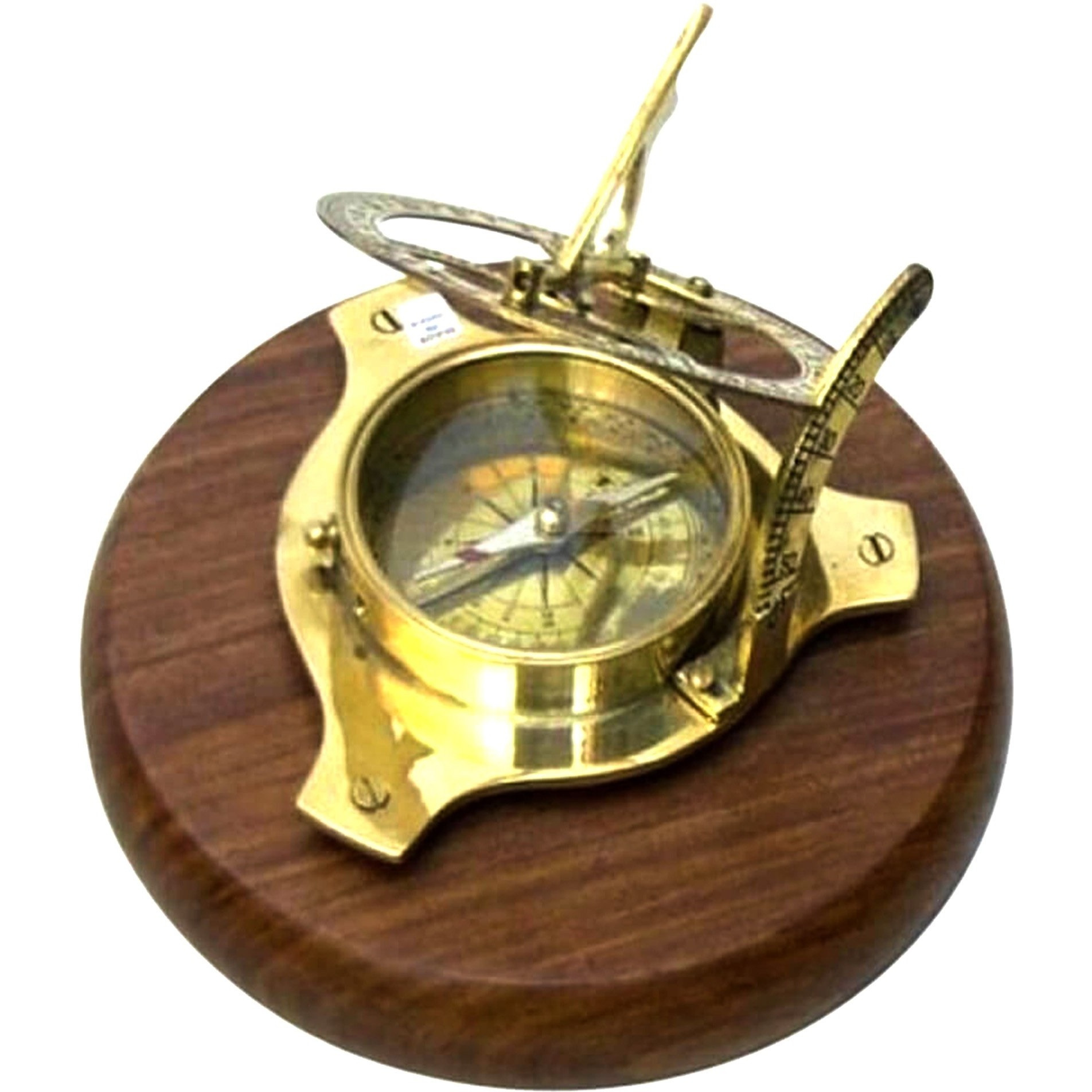 Sun Dial Compass, Wood Base
