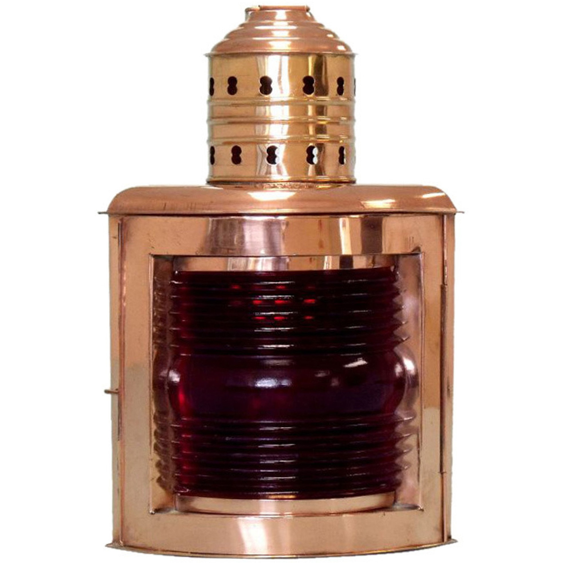 Copper Ship Lamp Large, Red (Port) with Oil Lamp.
