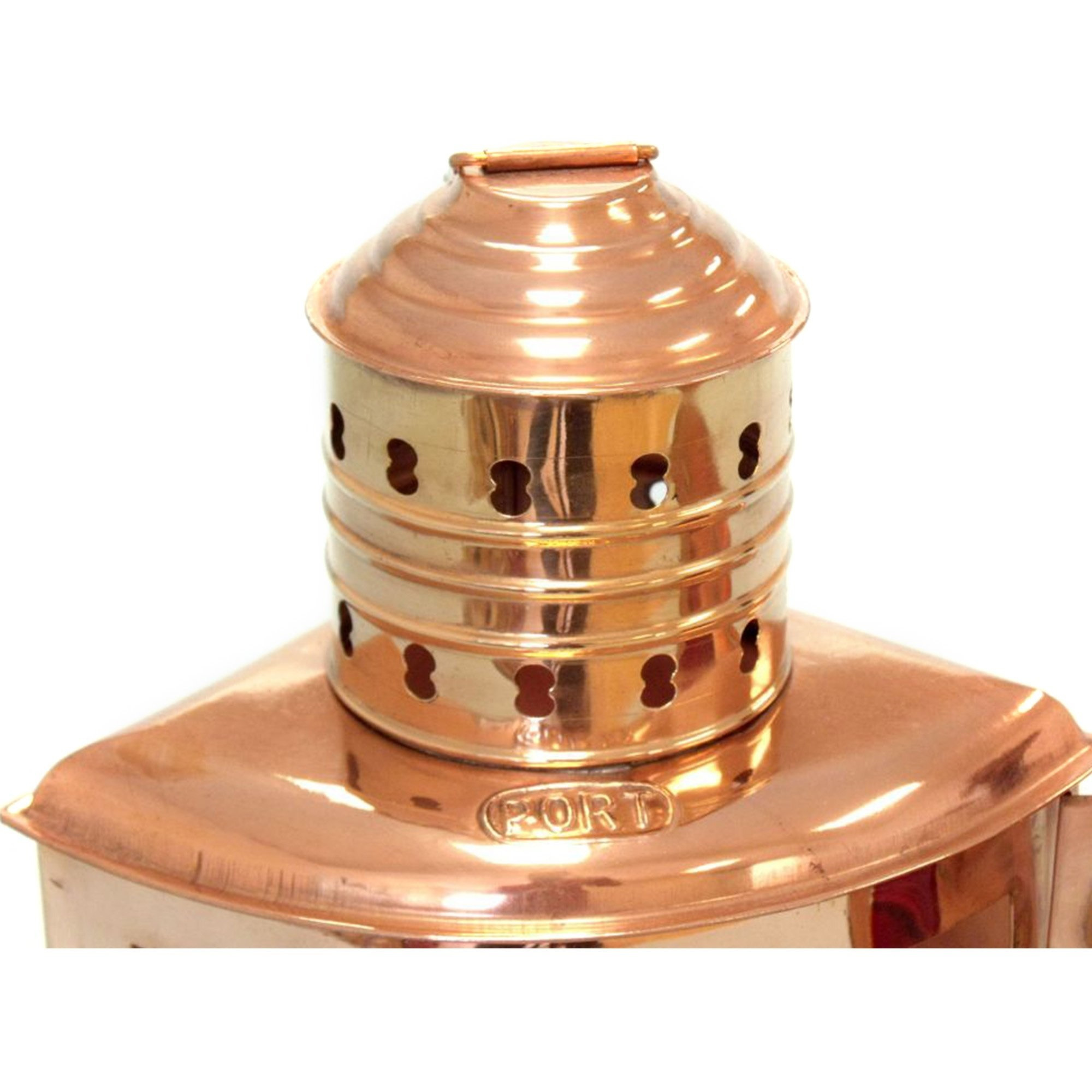 Copper Ship Lamp Large, Red (Port) with Oil Lamp.