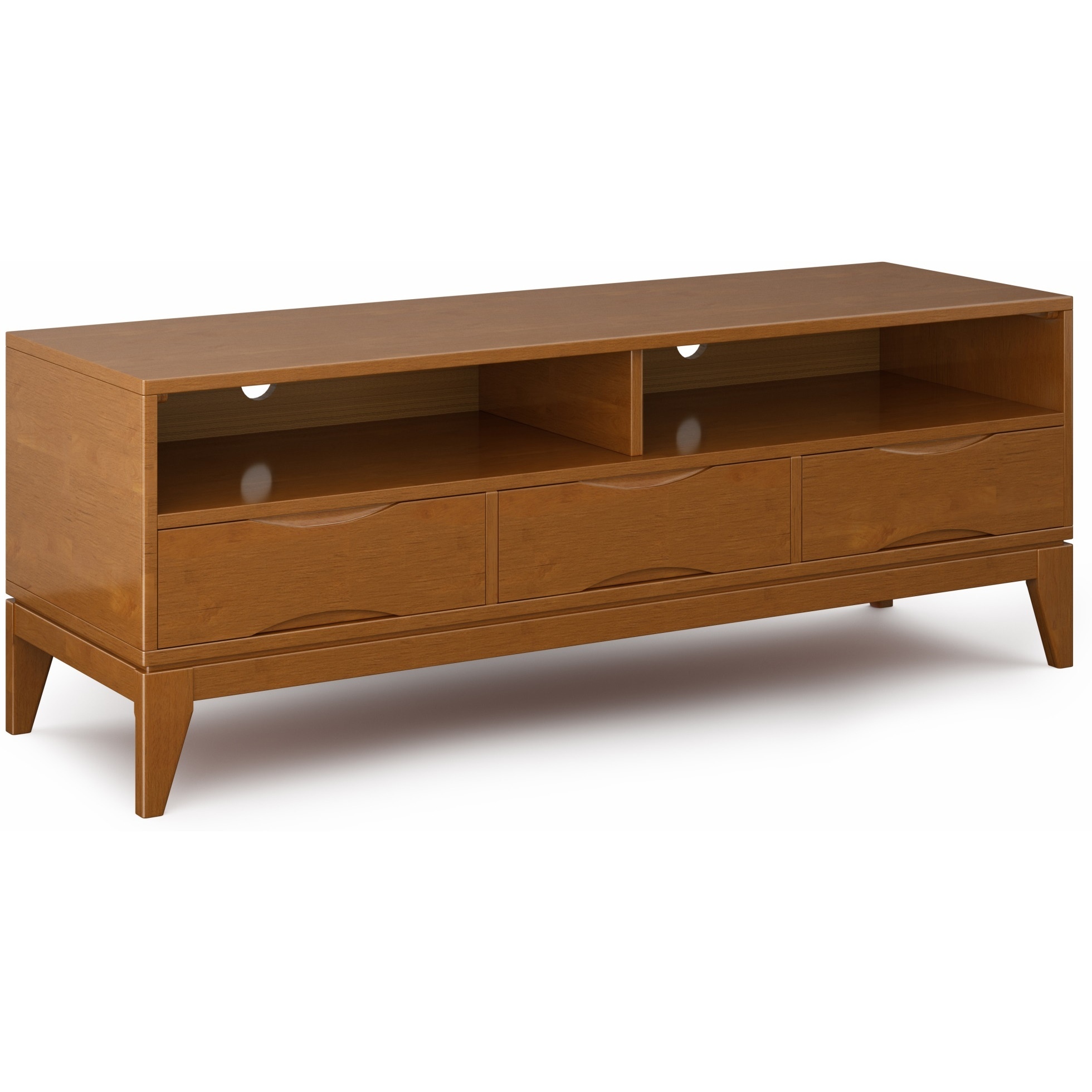 Harper SOLID HARDWOOD 60 inch Wide Mid-Century Modern TV Media Stand in Teak Brown For TVs up to 65 inches