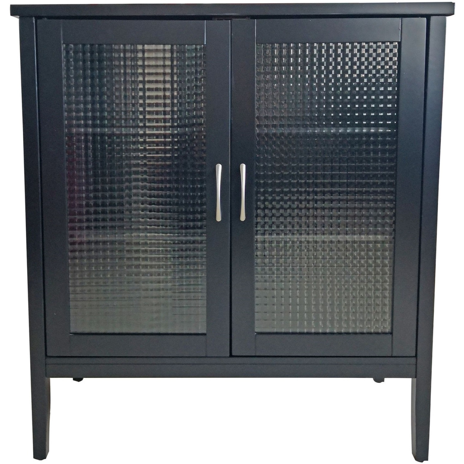 Delancey 2 Door Accent Display Storage Cabinet With Adjustable Shelves, Black Wood & Frosted Glass, Contemporary