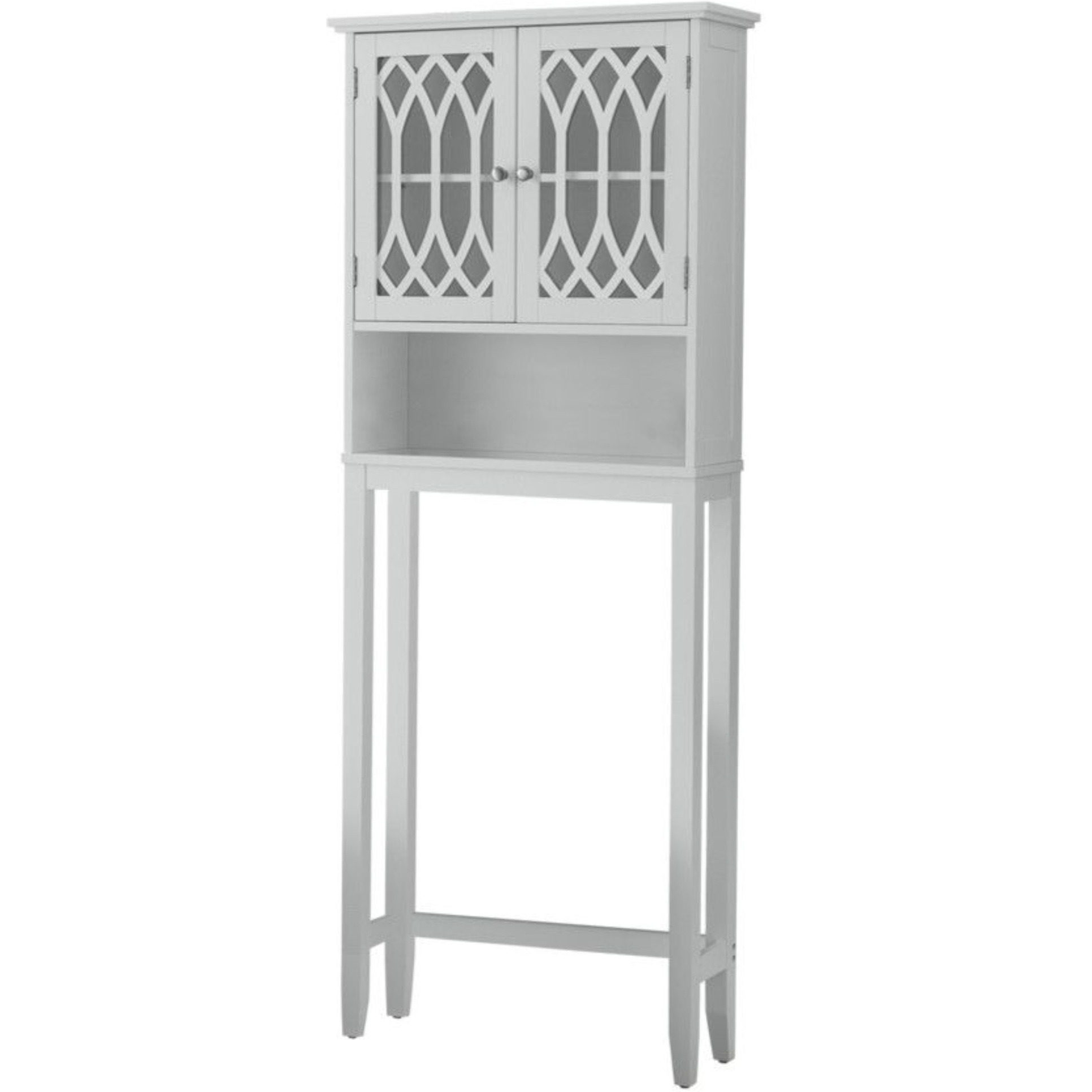 Helsinki Over The Toilet Bathroom Spacesaver Storage Rack Organizer With Cabinet & Shelves, White Wood, Contemporary