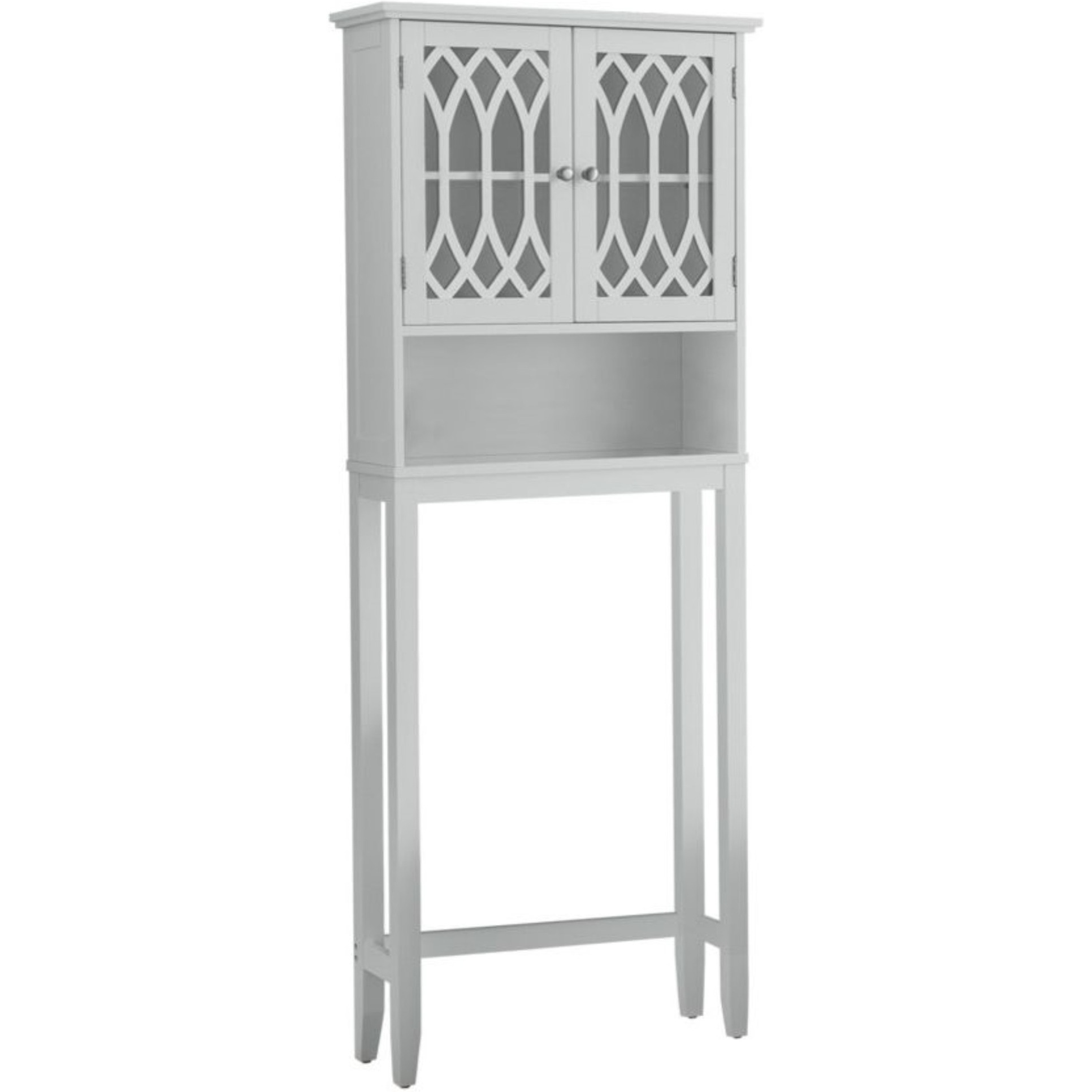 Helsinki Over The Toilet Bathroom Spacesaver Storage Rack Organizer With Cabinet & Shelves, White Wood, Contemporary