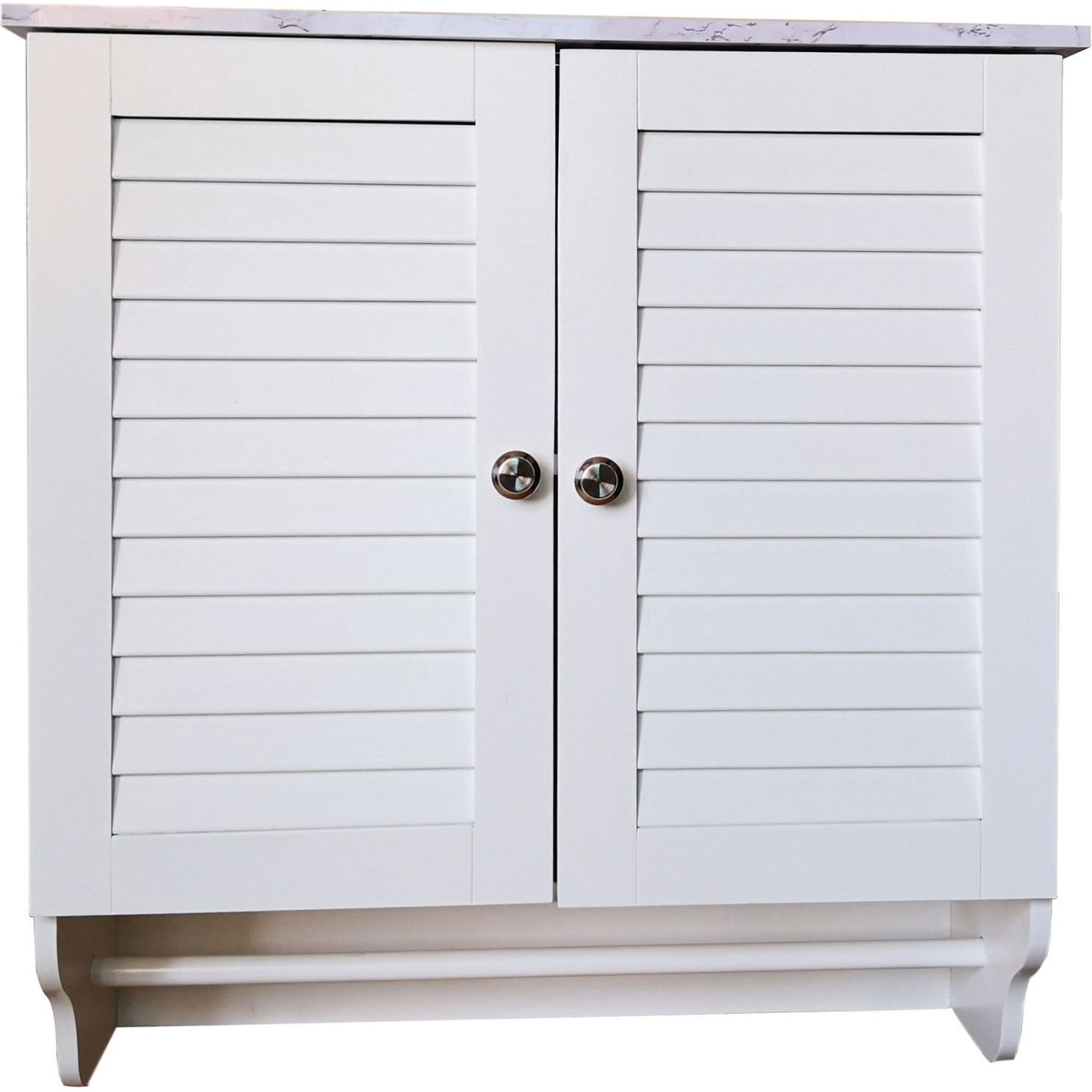 Trevita Wall Mounted Bathroom Storage Cabinet Medicine Chest With Adjustable Shelf & Towel Rack, White & Marble Wood, Contemporary