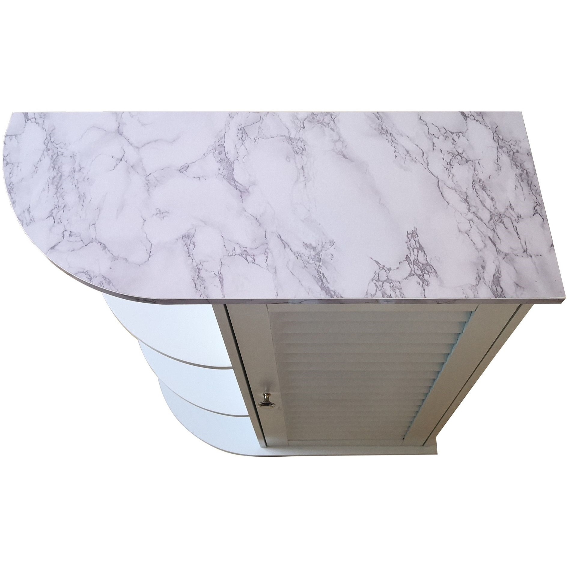 Trevita Bathroom Storage Floor Cabinet Organizer With Adjustable Shelf & 3 Open Shelves, White & Marble Wood, Contemporary