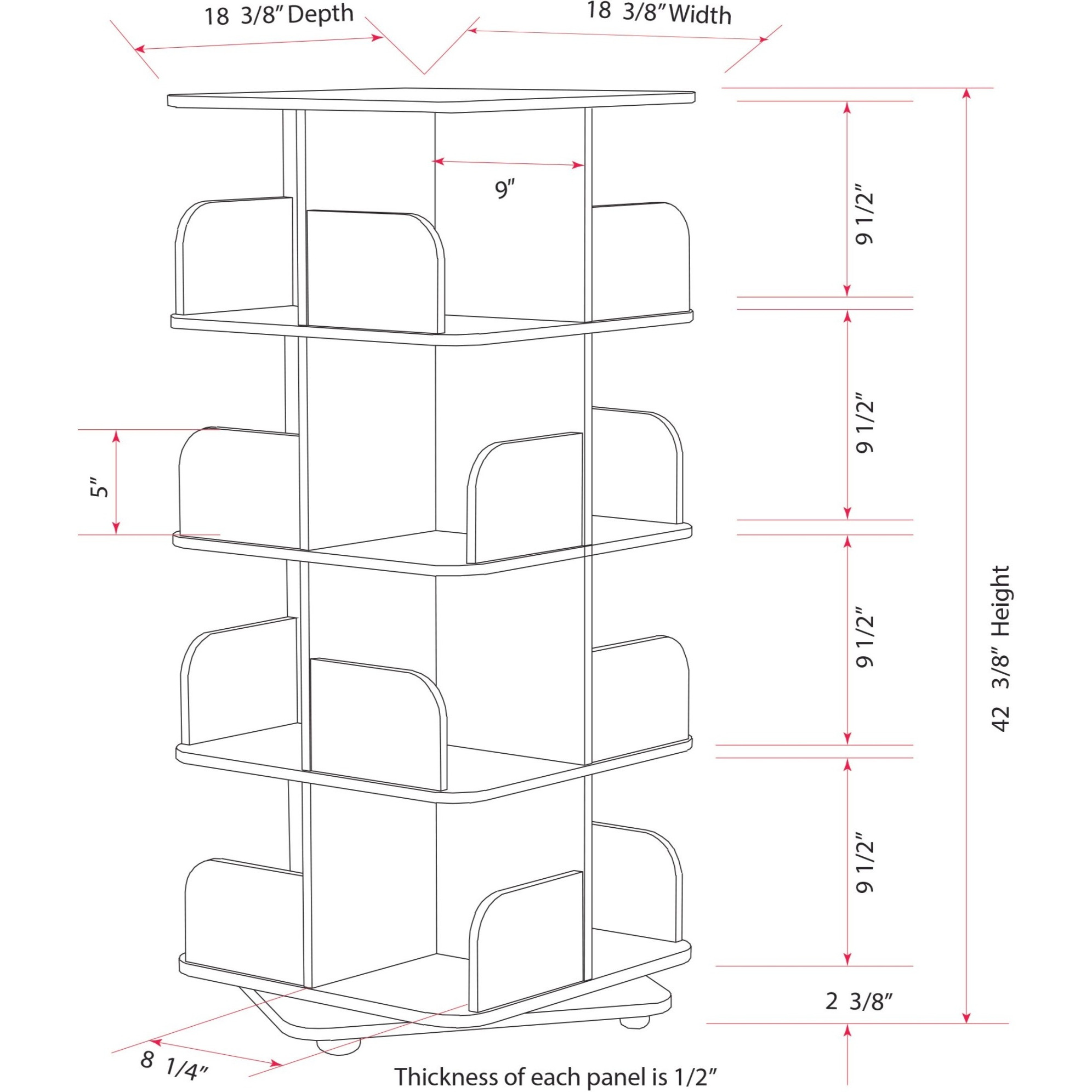 Hartwick 4 Tier Revolving Bookcase Tower Display Unit with 16 Shelves, Natural Wood, Contemporary