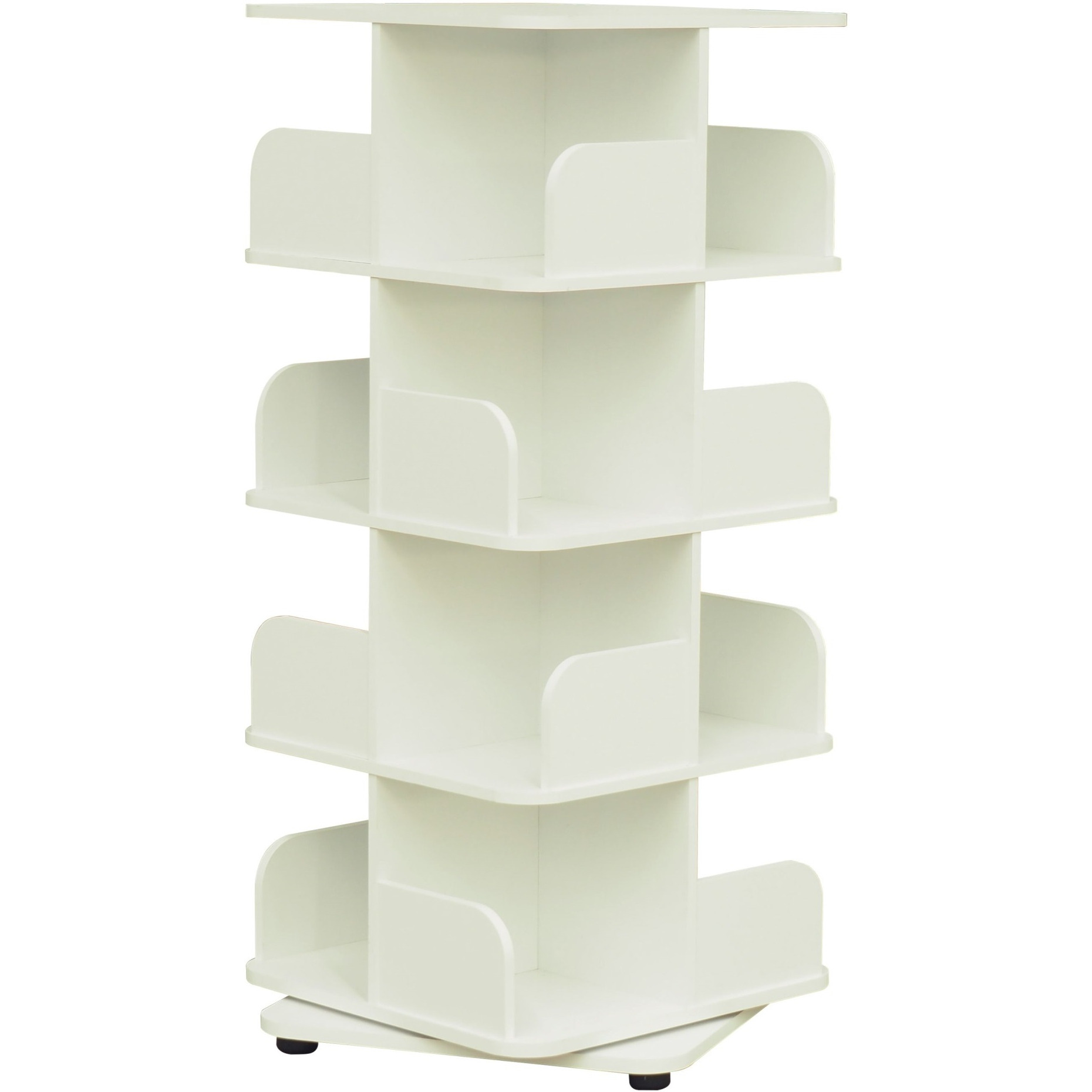 Hartwick 4 Tier Revolving Bookcase Tower Display Unit with 16 Shelves, White Wood, Contemporary