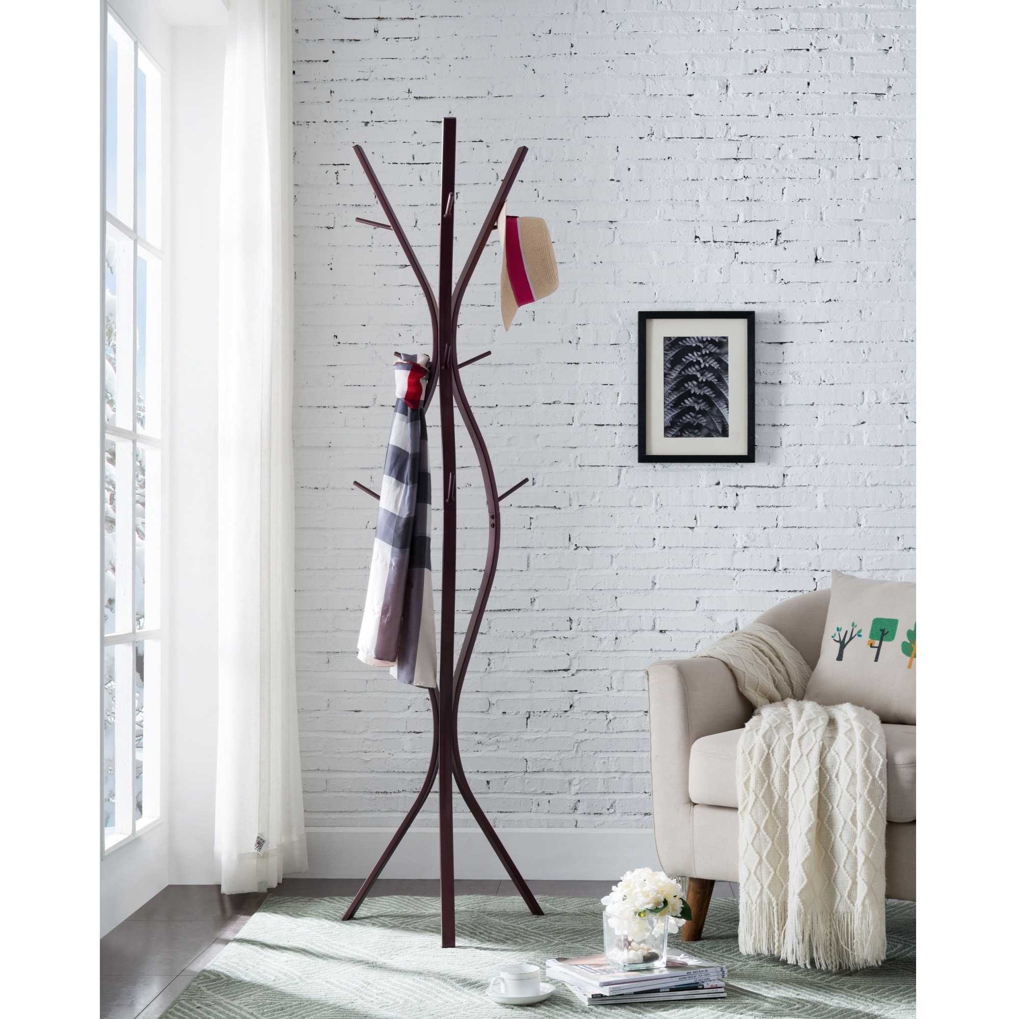 Iowa Twiggy Coat & Hat Rack Stand, Bronze Metal, 12 Hooks, 72&quotH, Transitional