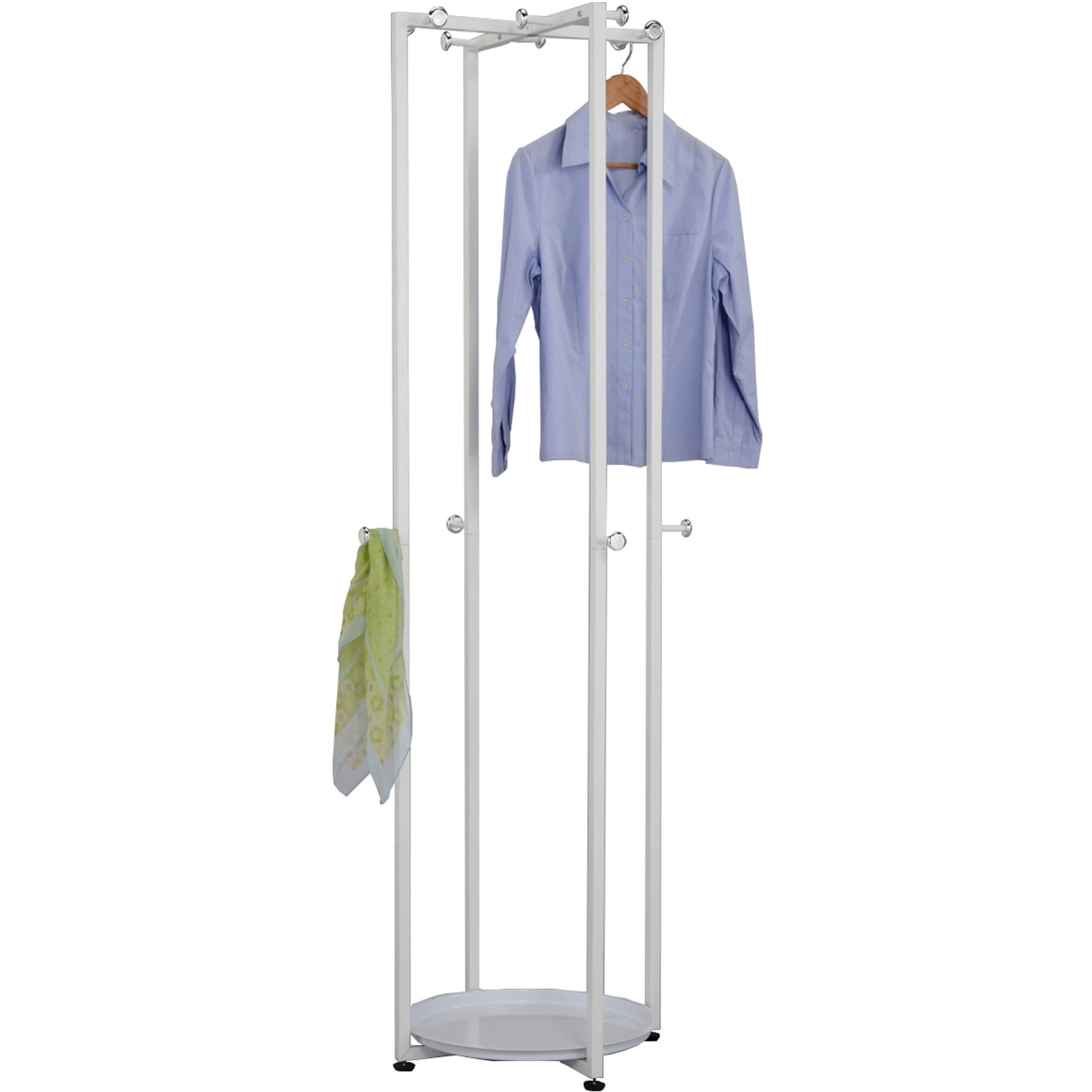 Hambleton Entryway 12 Hook Freestanding Coat & Hat Rack with Storage Shelf, White Metal