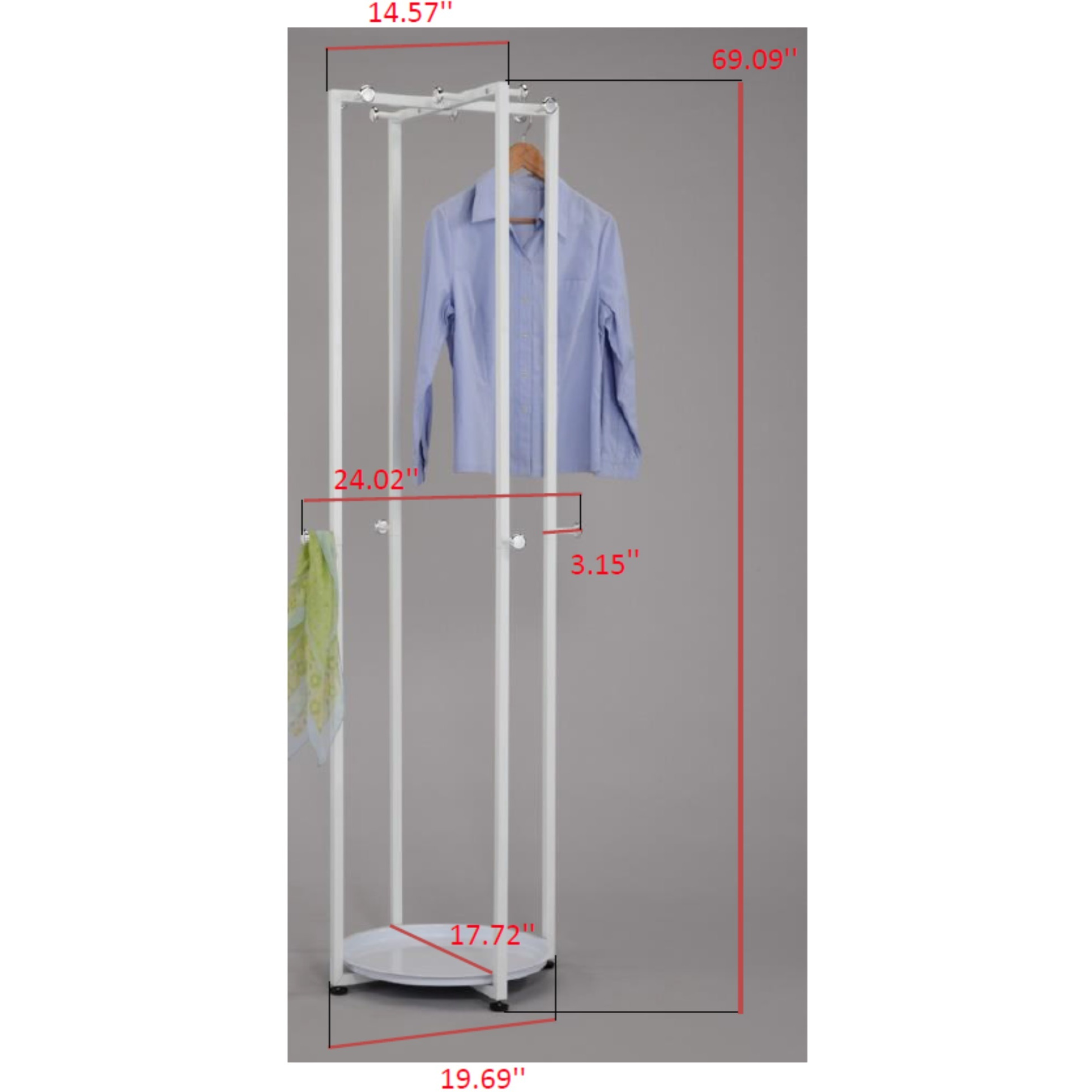 Hambleton Entryway 12 Hook Freestanding Coat & Hat Rack with Storage Shelf, White Metal
