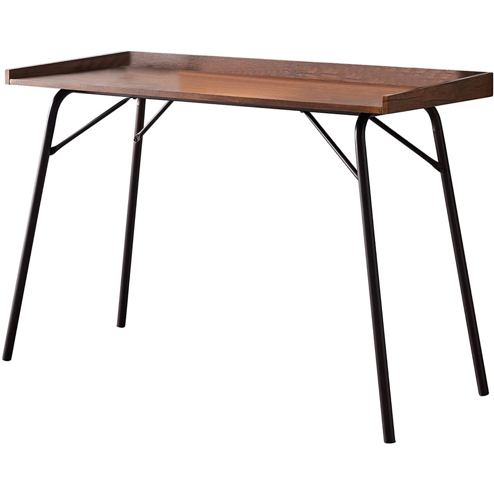 Fusion Home Office Writing Computer Desk, Walnut Wood & Bronze Metal, Industrial Style
