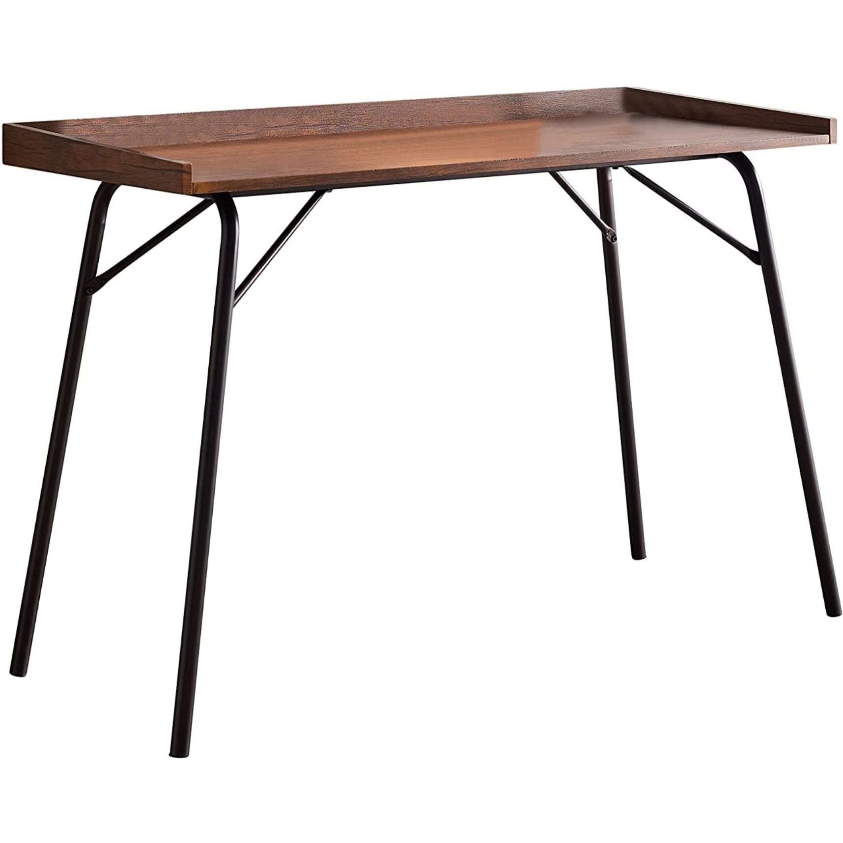 Fusion Home Office Writing Computer Desk, Walnut Wood & Bronze Metal, Industrial Style