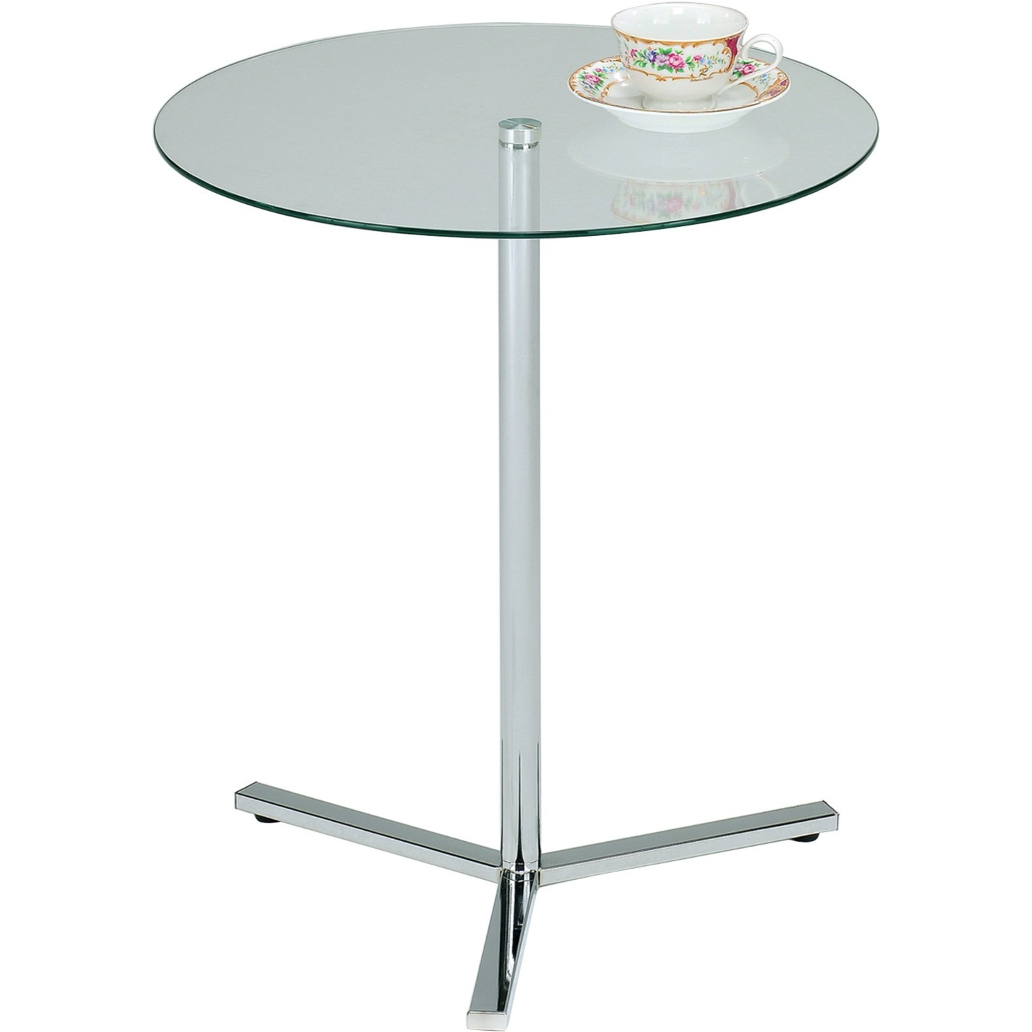Form 20" Round Modern Accent Side End Table, Chrome Metal & Tempered Glass