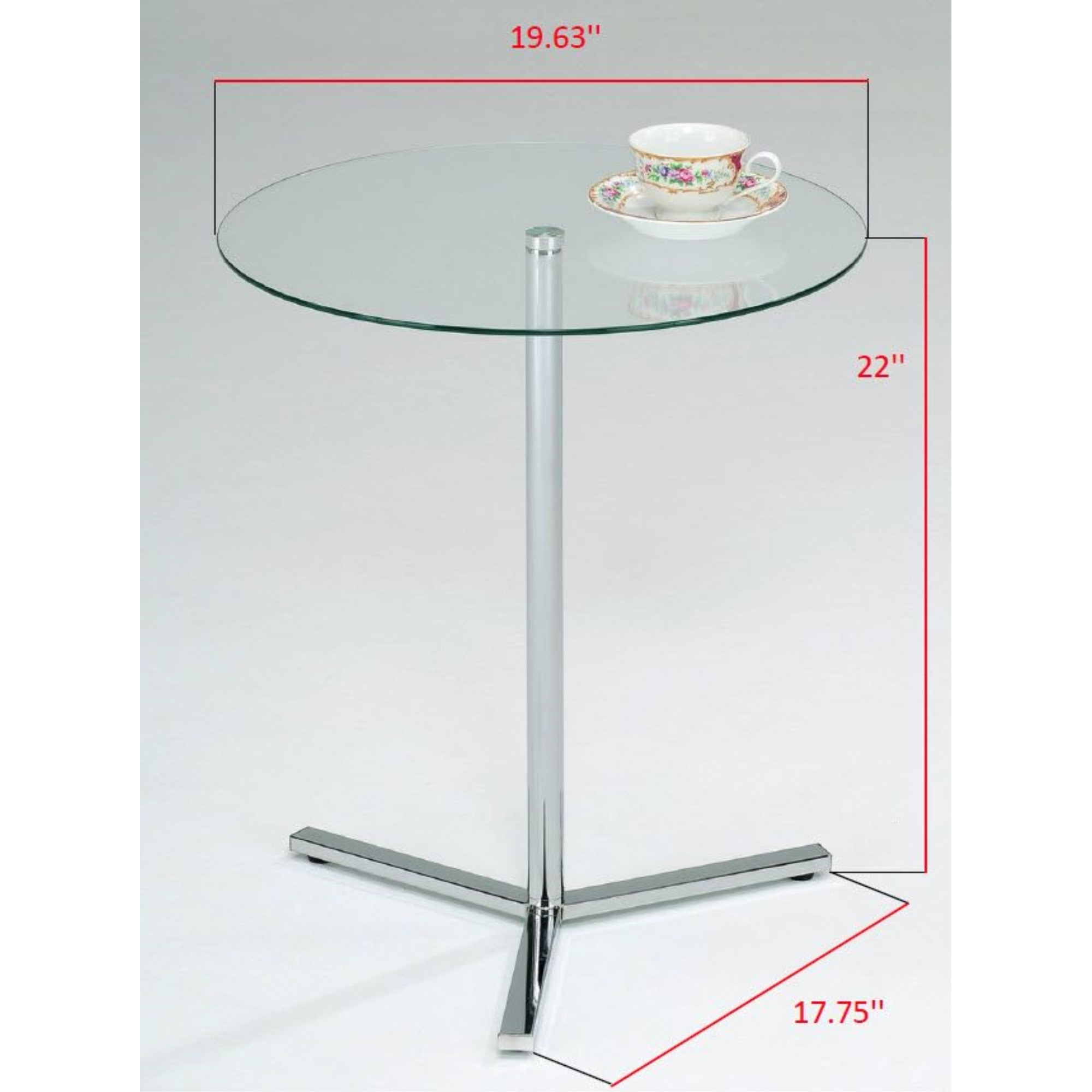 Form 20" Round Modern Accent Side End Table, Chrome Metal & Tempered Glass