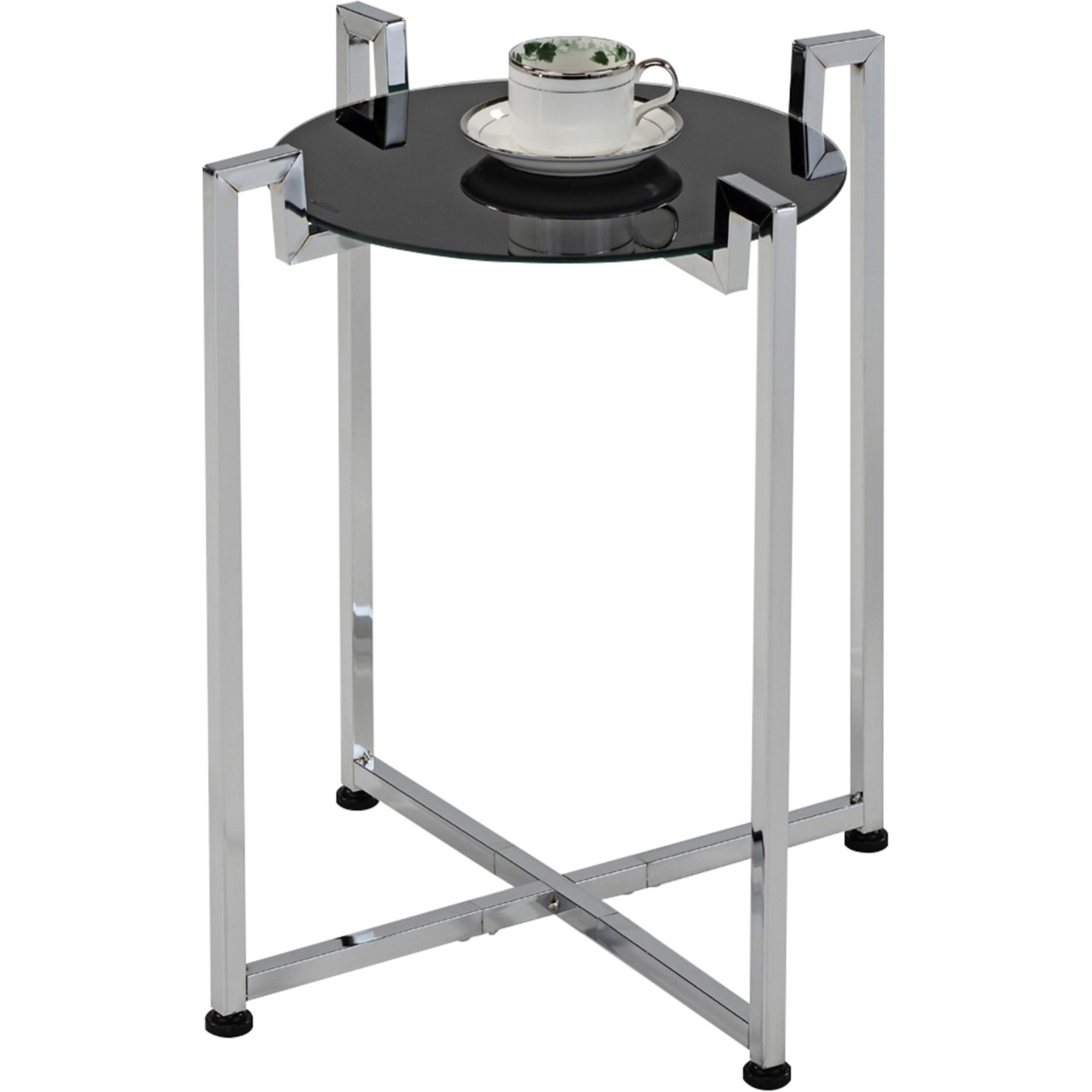 Hendon Modern Accent Side End Table, Black Tempered Glass Top & Chrome Metal Base