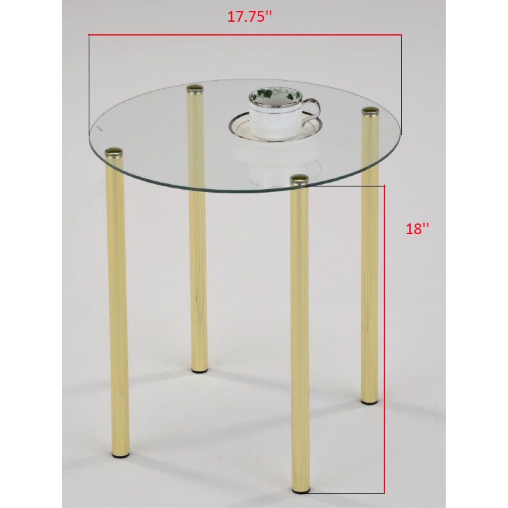 Worcester 18" Round Modern Accent Side End Table, Brass Metal & Glass