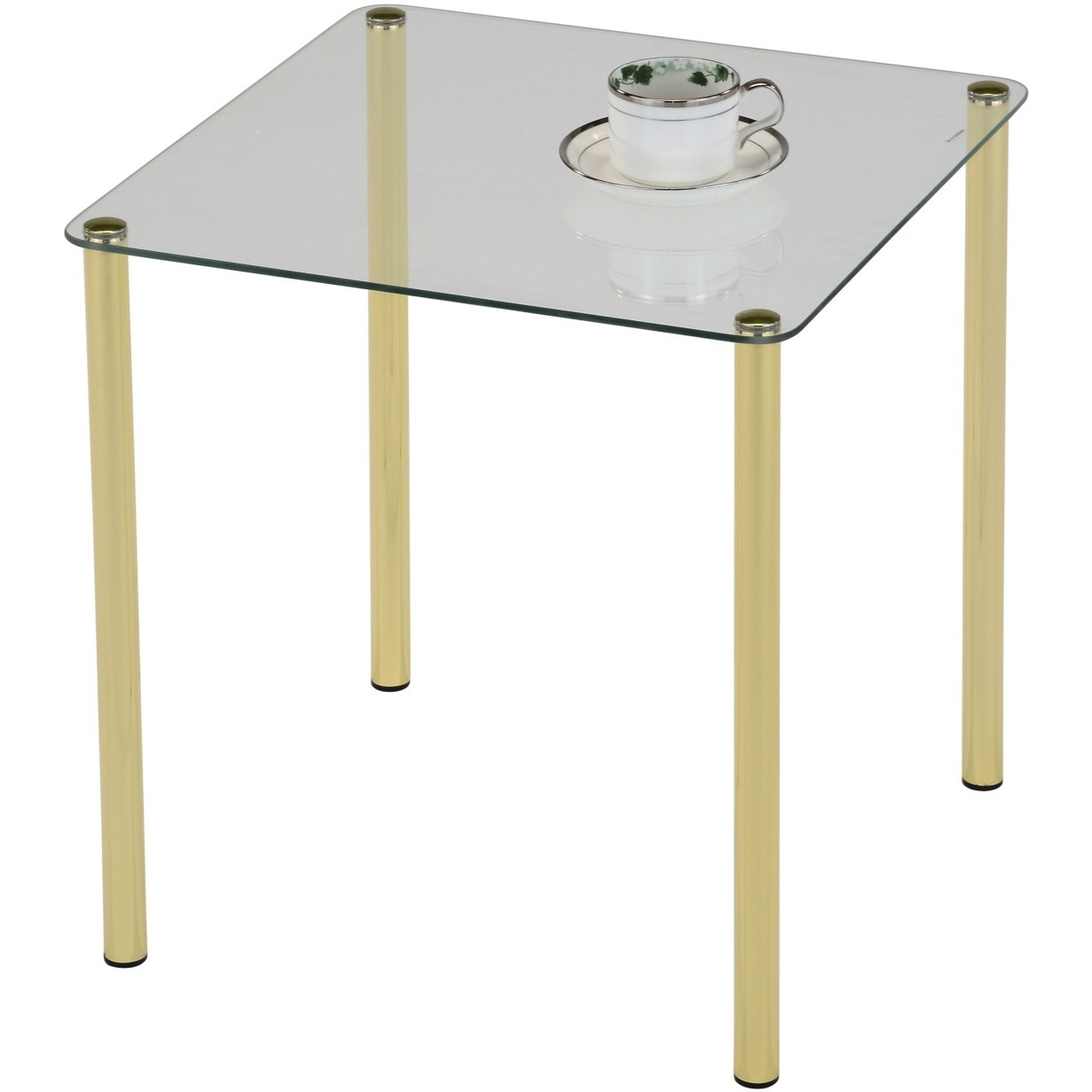 Worcester 18" Square Modern Accent Side End Table, Brass Metal & Glass