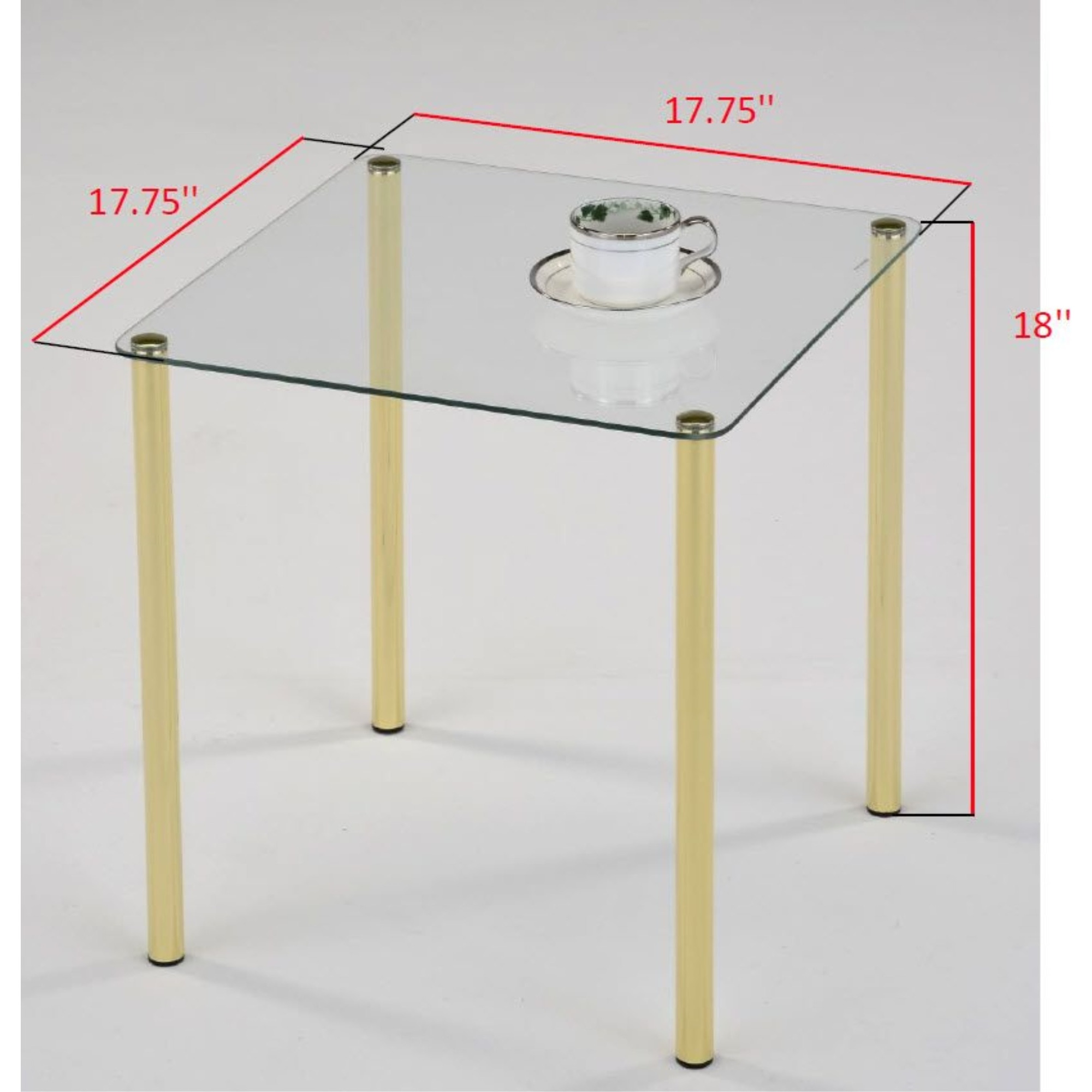 Worcester 18" Square Modern Accent Side End Table, Brass Metal & Glass