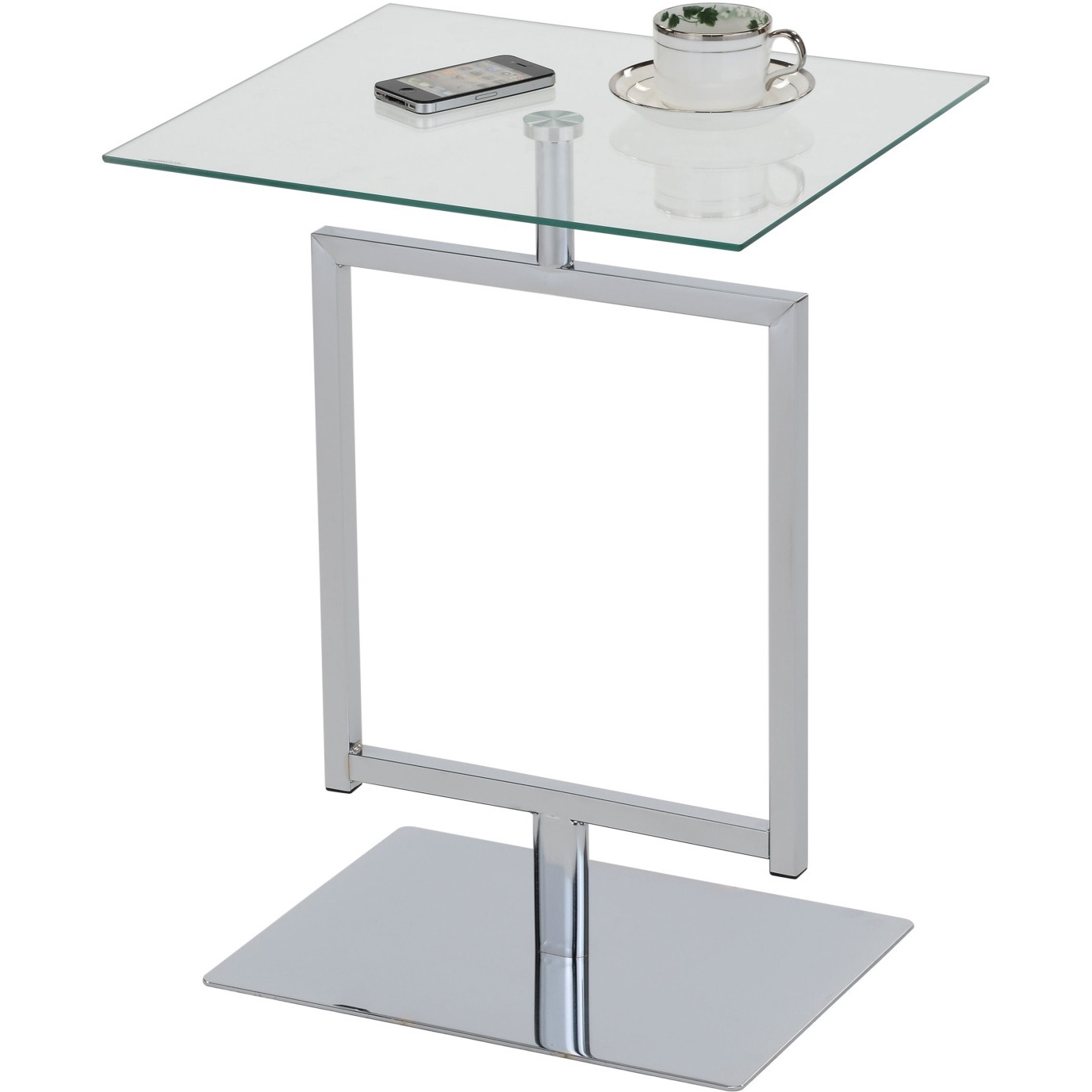 Doolins Modern Accent Side End Table, Chrome Metal Frame & Tempered Glass Top