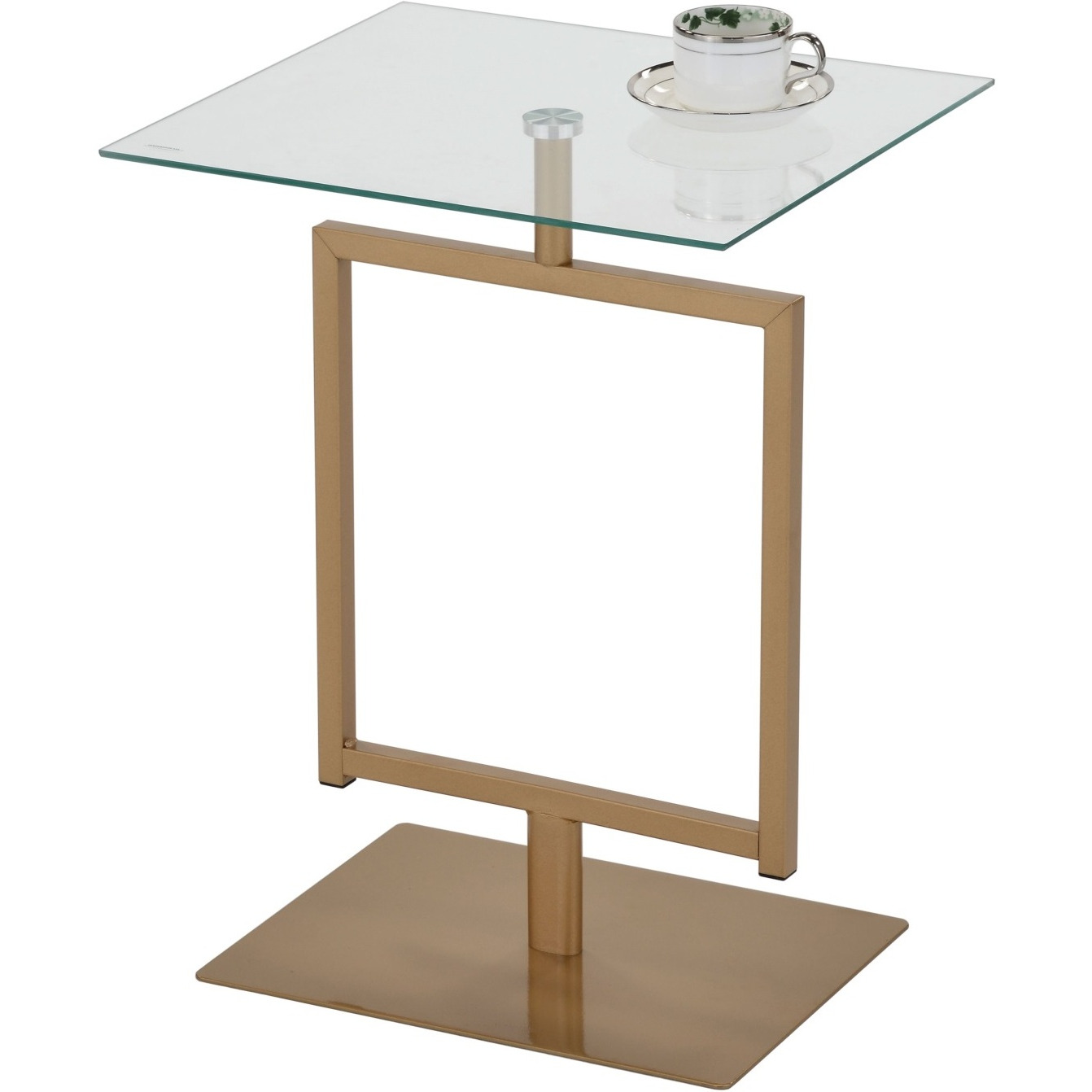 Doolins Modern Accent Side End Table, Gold Metal Frame & Tempered Glass Top
