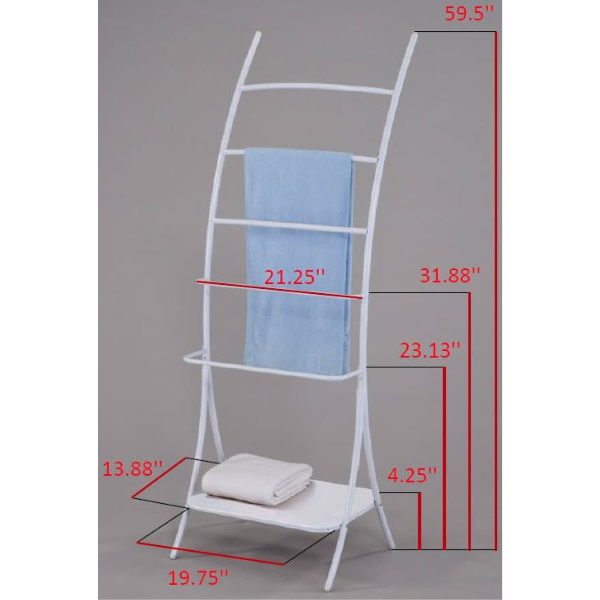 Twilio Freestanding 5 Tier Bathroom Towel Rack with Storage Shelf, White Metal