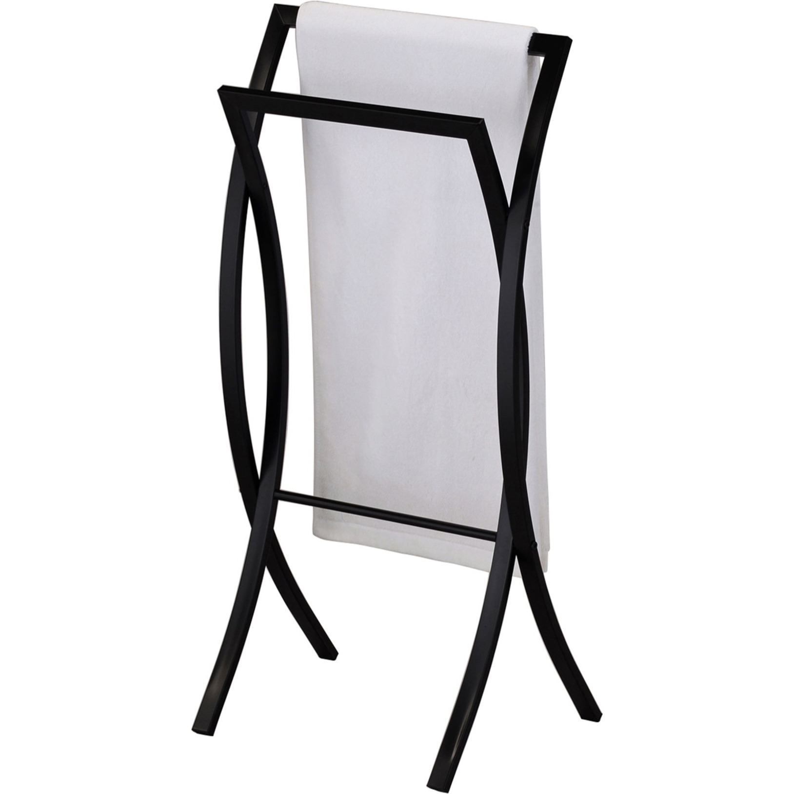 Coronado Double Free Standing Modern Bathroom Towel Rack Stand, Black Metal