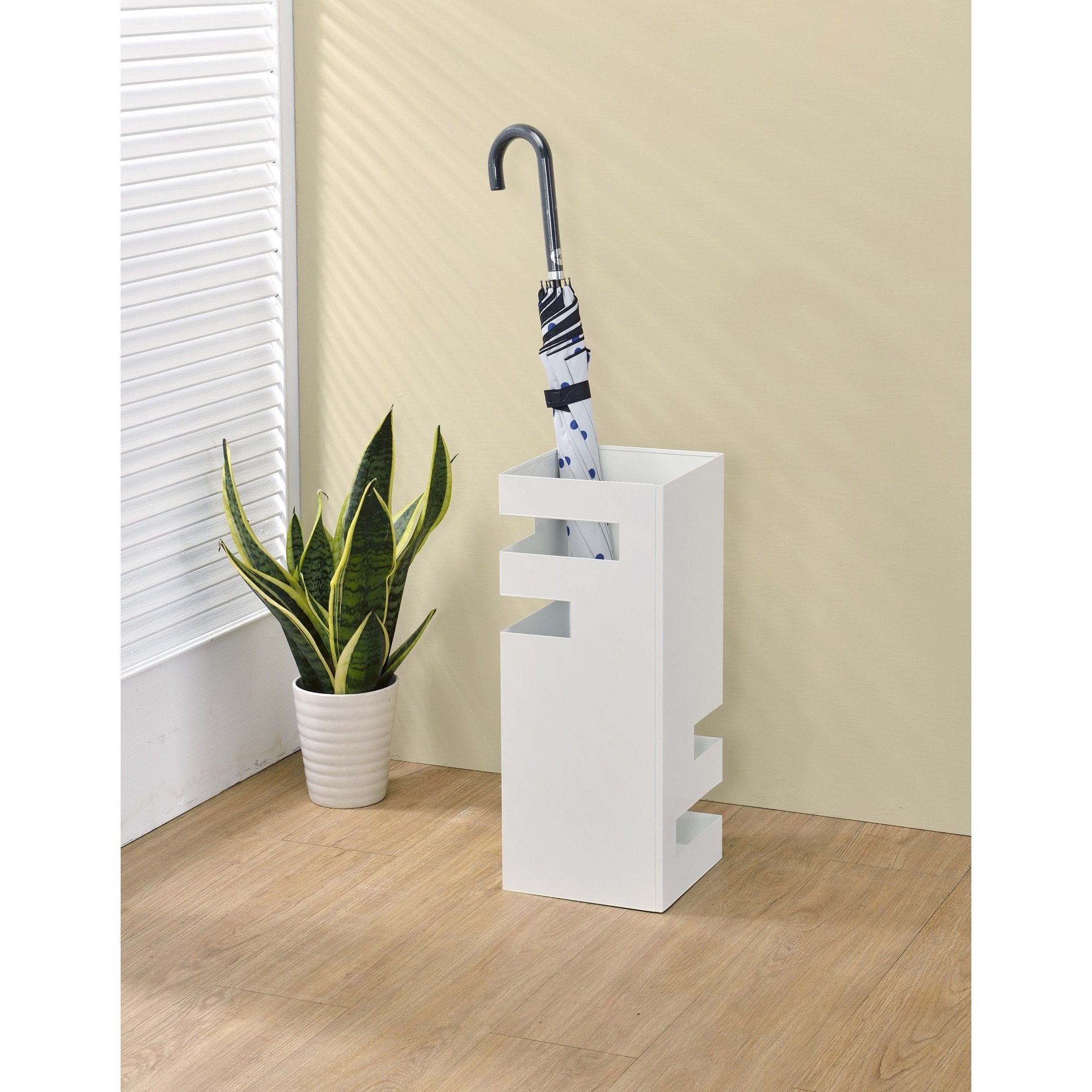 Landolt Freestanding Square Umbrella Stand Rack, White Plastic