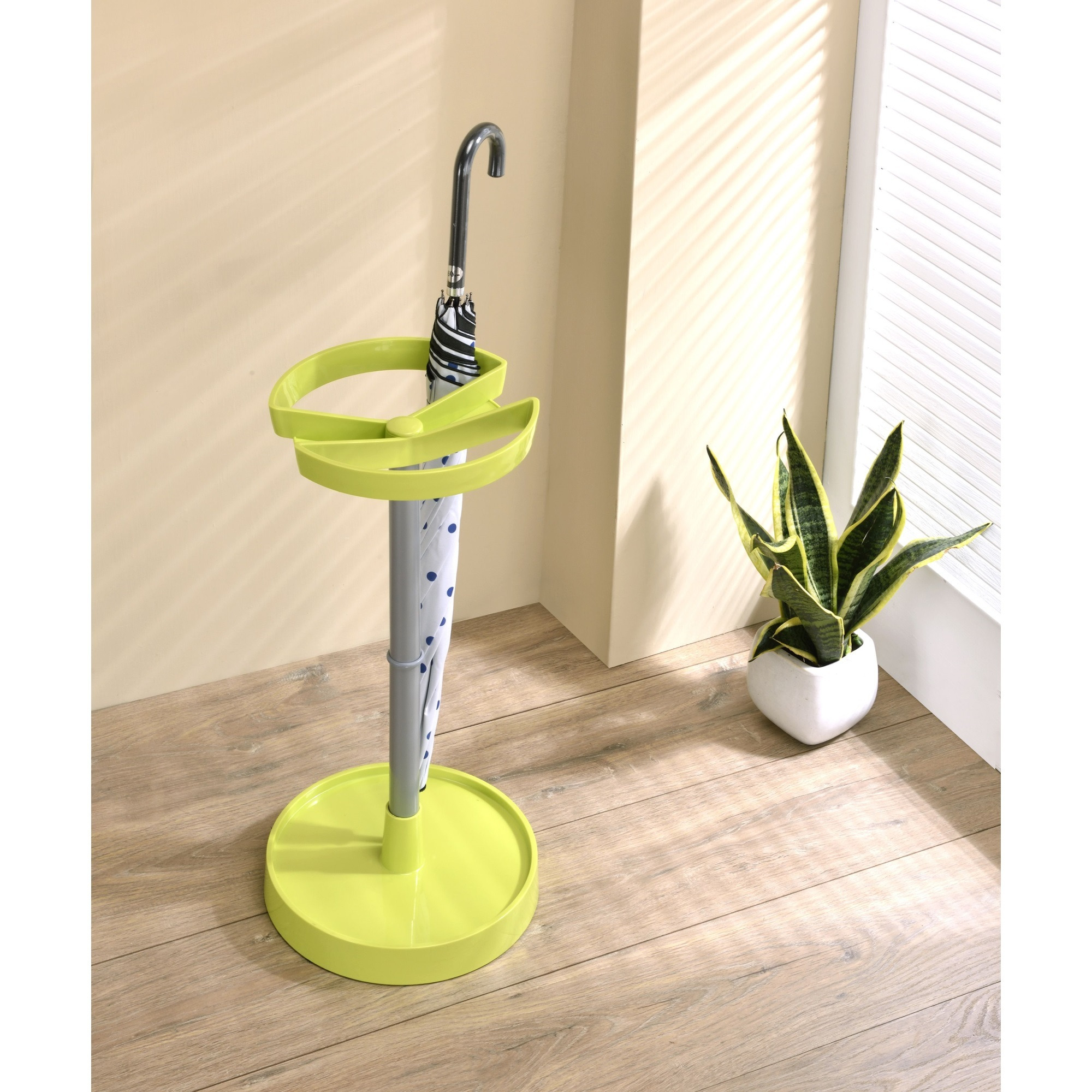 Telford Freestanding Umbrella Stand Rack, Green Plastic & Silver Metal