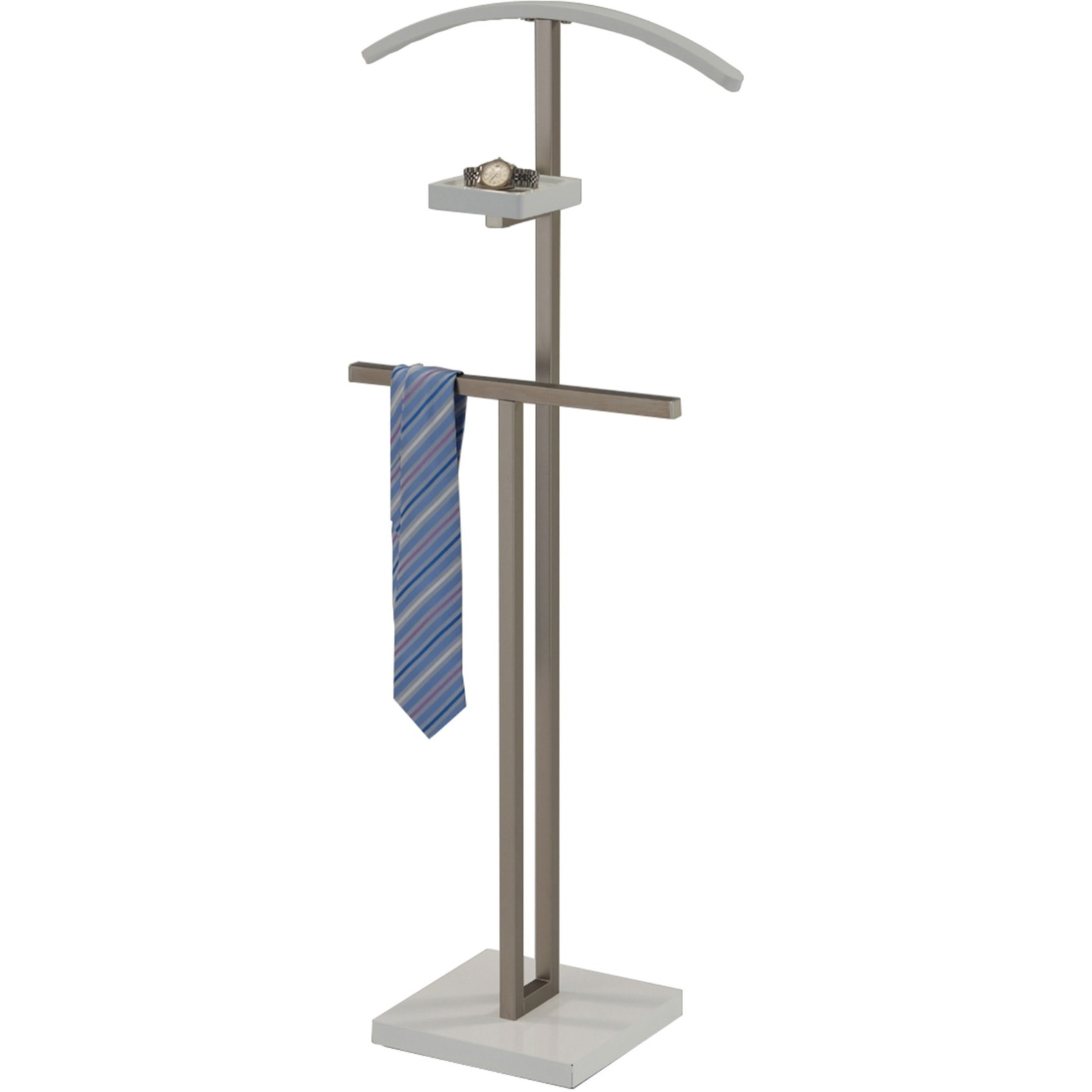 Westling Clothes Organizer Rack, Twin Suit Valet Stand, Chrome Metal & White Wood