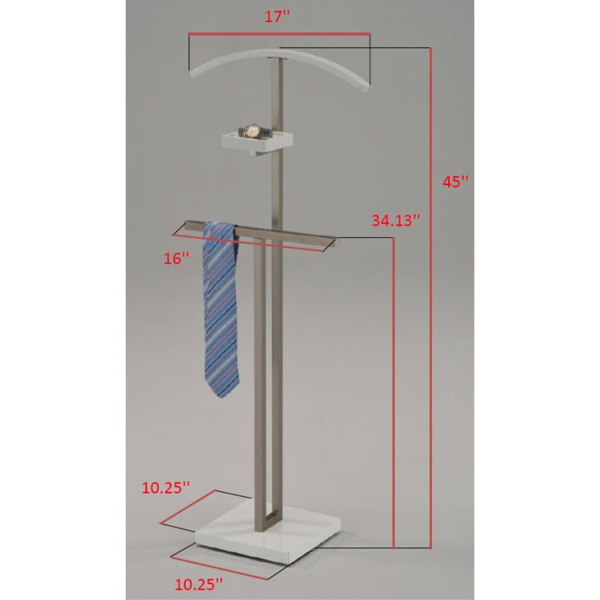Westling Clothes Organizer Rack, Twin Suit Valet Stand, Chrome Metal & White Wood