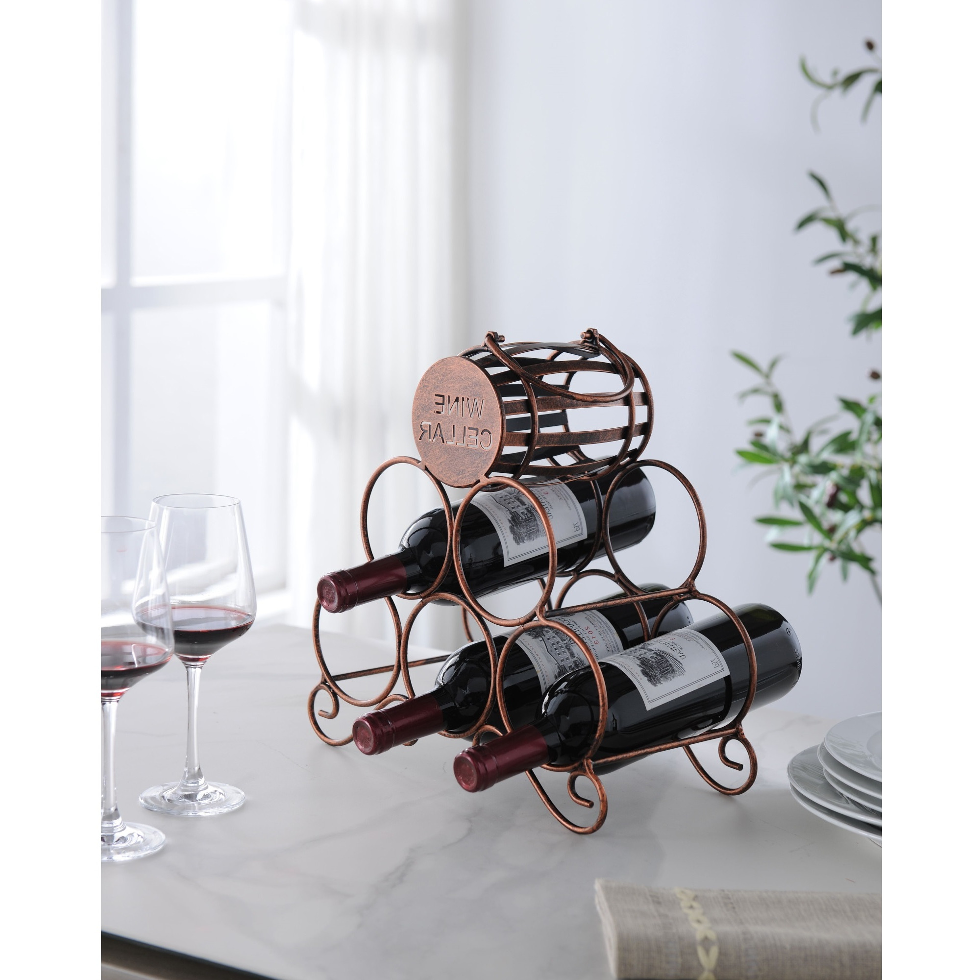 Arlington Countertop Wine Rack, Brushed Copper Metal, 5 Bottle Holders, Transitional