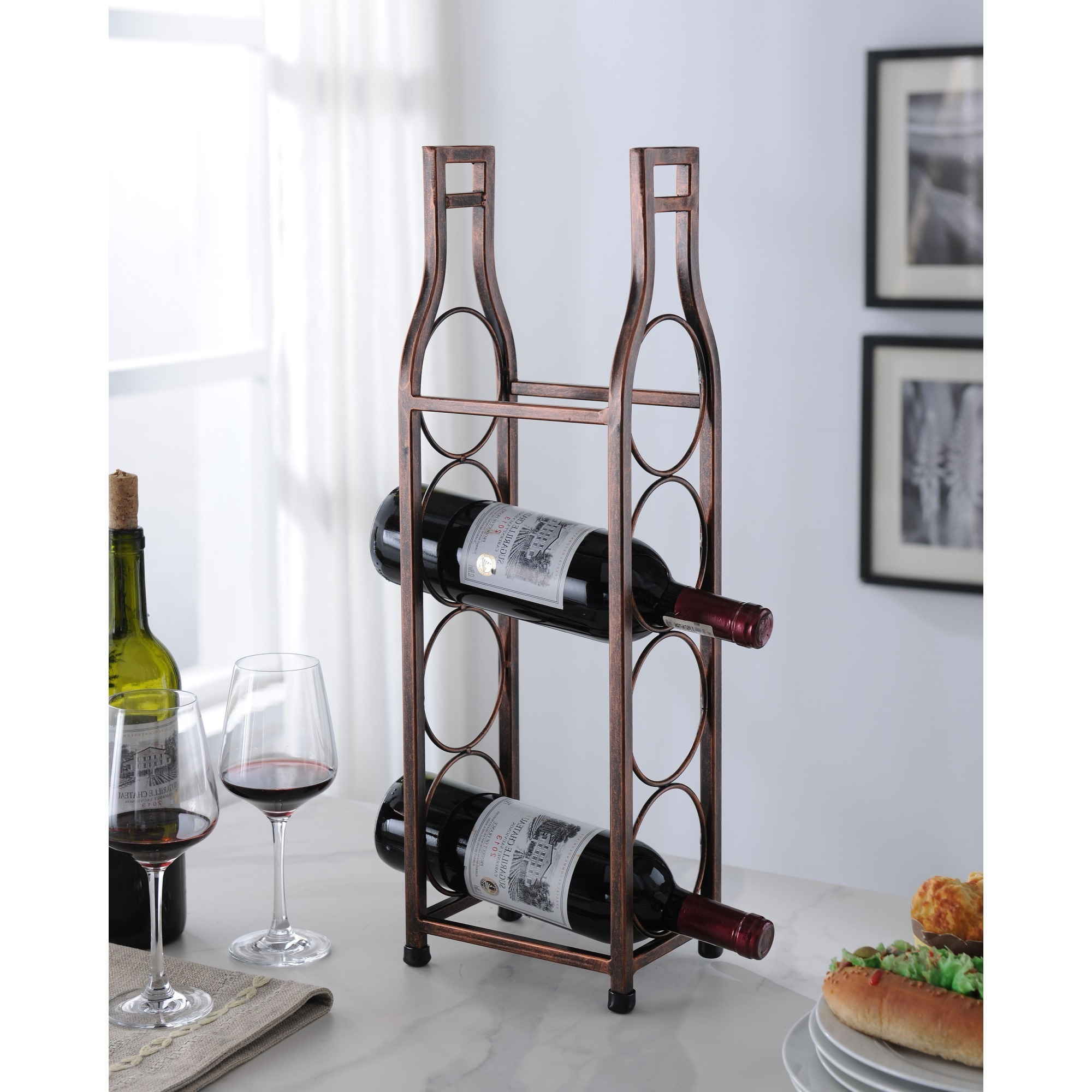 Rockford Countertop Wine Rack, Brushed Copper Metal, 4 Bottle Holders, Transitional