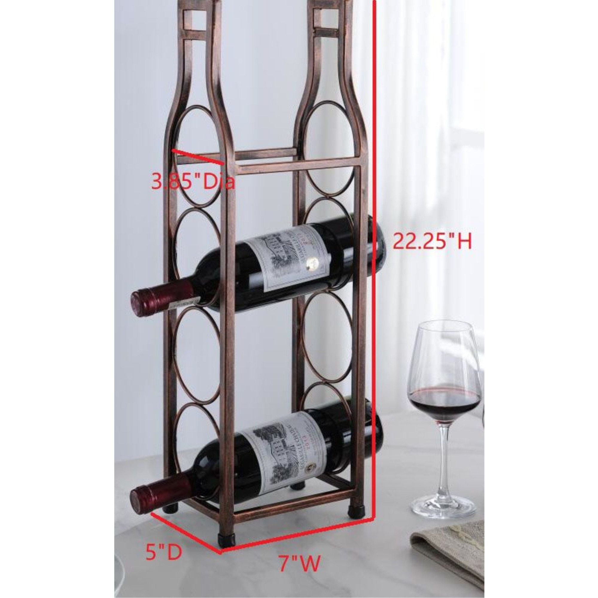 Rockford Countertop Wine Rack, Brushed Copper Metal, 4 Bottle Holders, Transitional