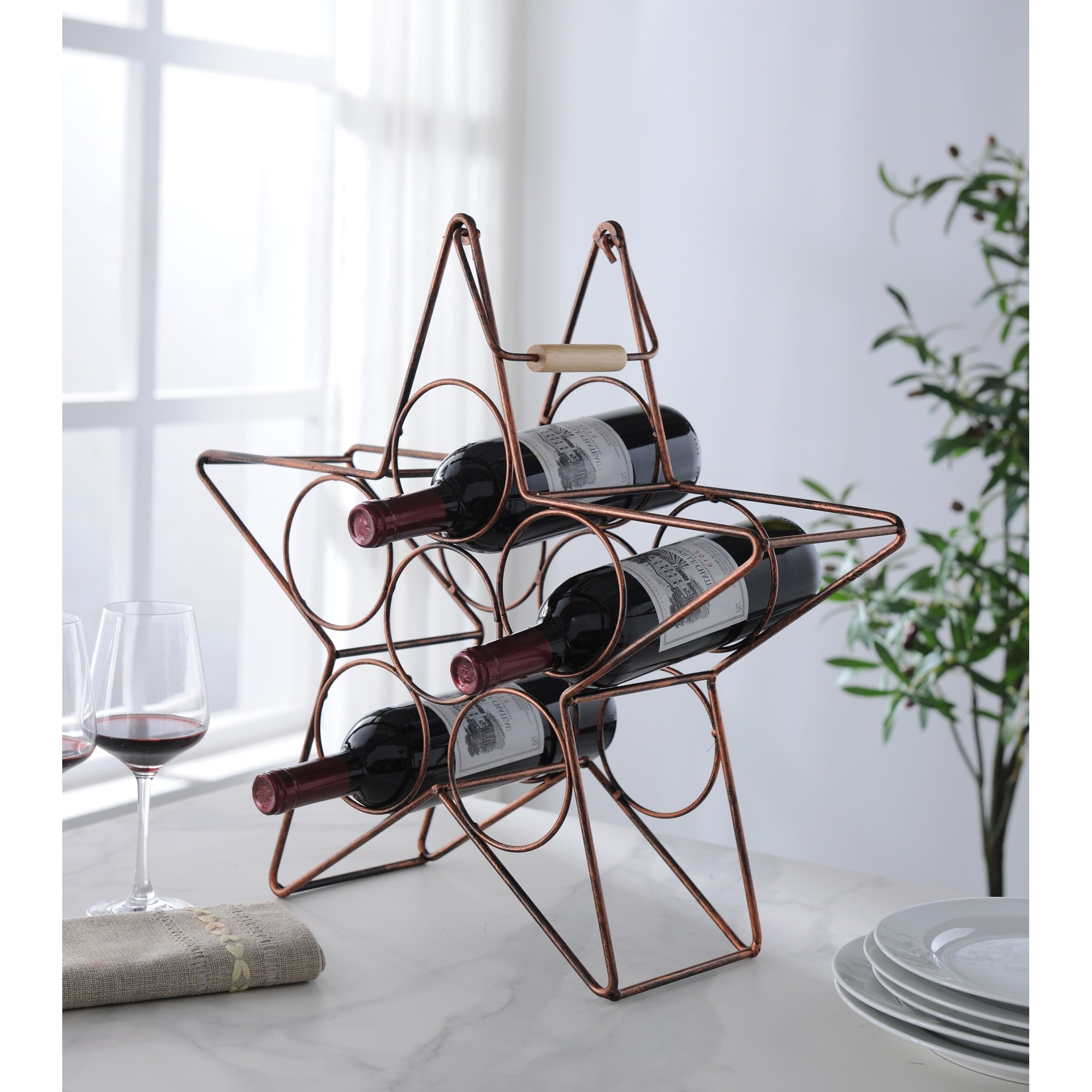 Naperville Countertop Wine Rack, Brushed Copper Metal, 6 Bottle Holders, Transitional
