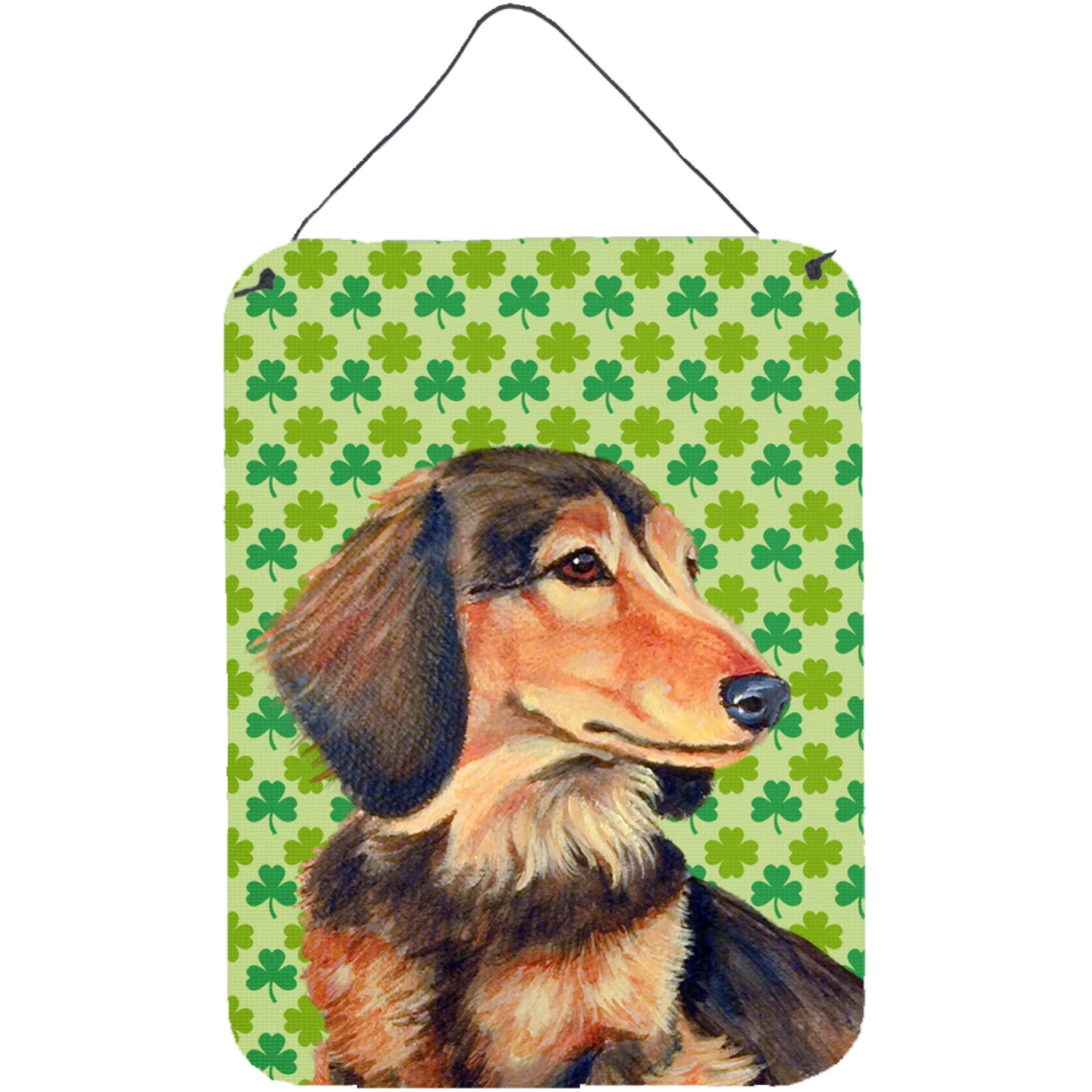 &quotCaroline's Treasures Dachshund Shamrock Portrait Aluminium Metal Wall or Door Hanging Prints, 16"" x 12"", Multicolor"