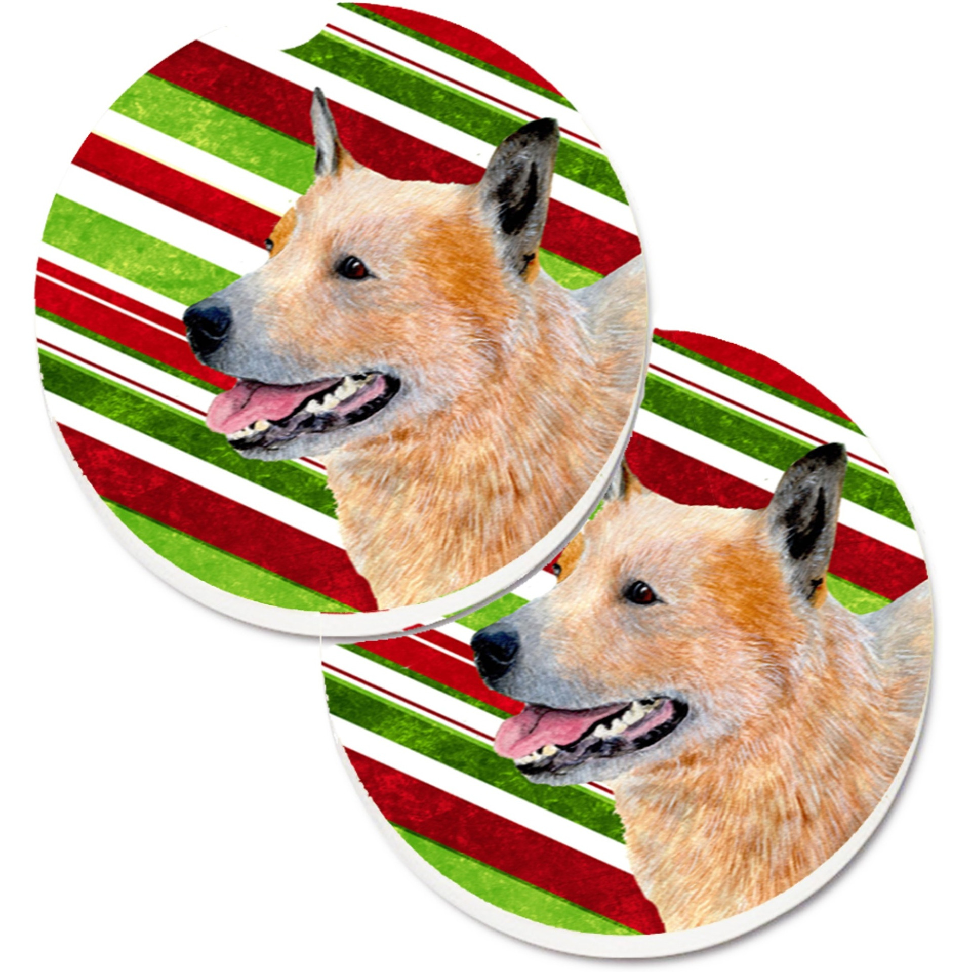 &quotCaroline's Treasures Australian Cattle Dog Candy Cane Holiday Christmas Set of 2 Cup Holder Car Coasters LH9227CARC, 2.56, Multicolor"