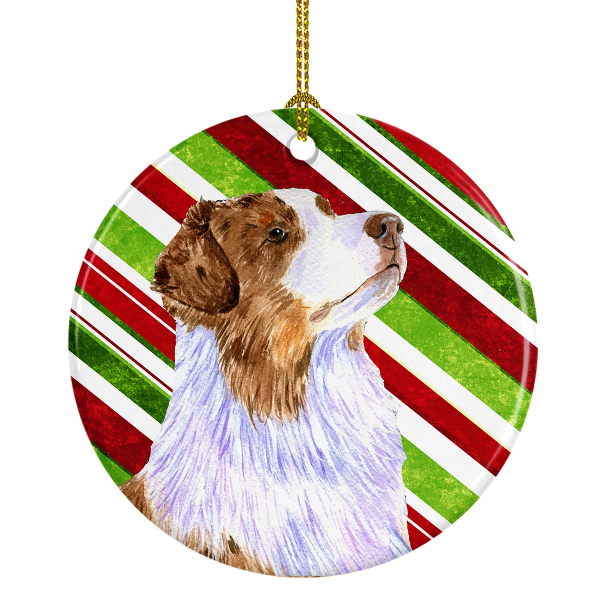 &quotCaroline's Treasures LH9228-CO1 Australian Shepherd Candy Cane Holiday Christmas Ceramic Ornament, Multicolor"