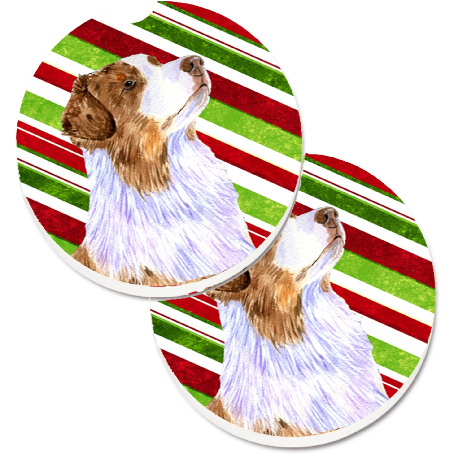 &quotCaroline's Treasures Australian Shepherd Candy Cane Holiday Christmas Set of 2 Cup Holder Car Coasters LH9228CARC, 2.56, Multicolor"