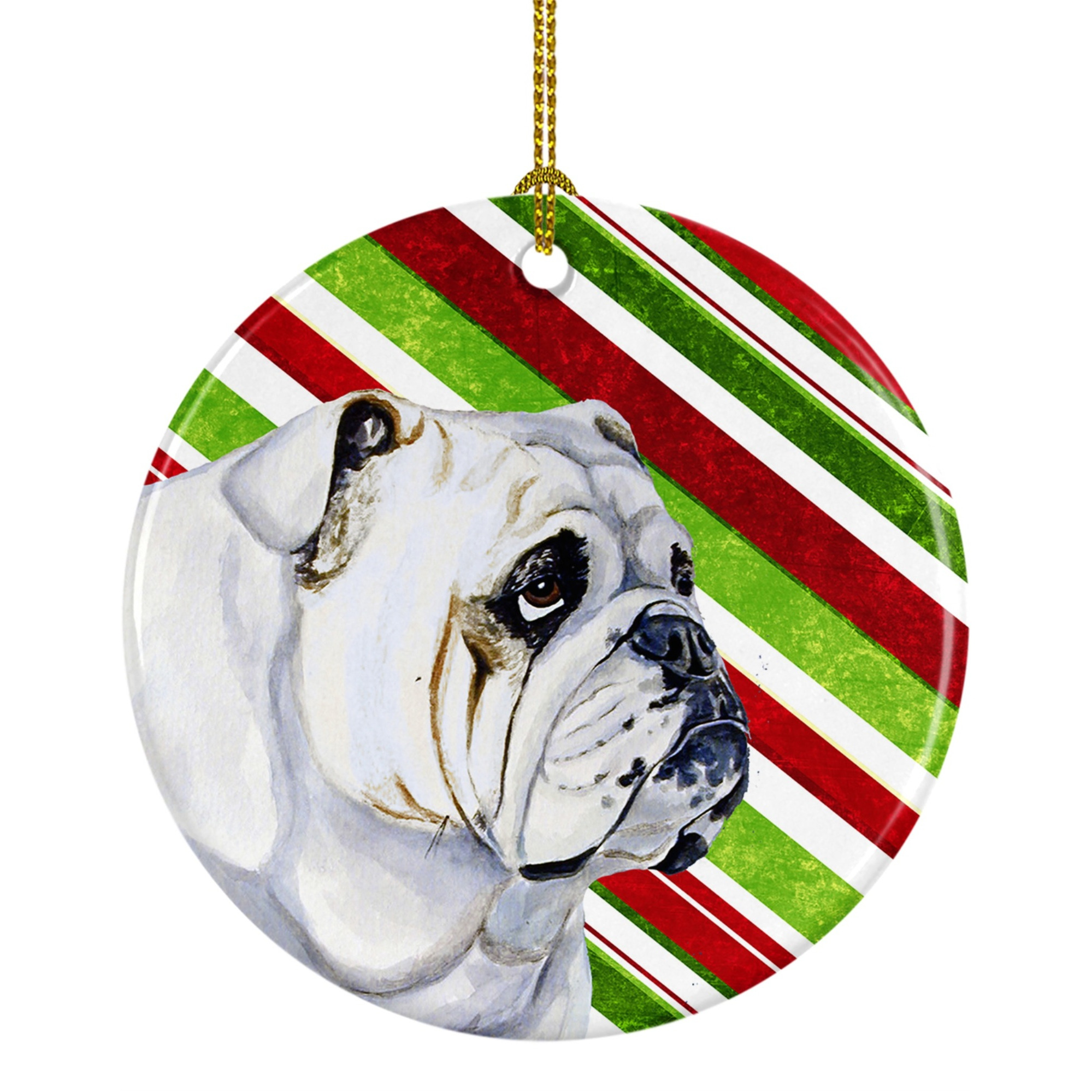 &quotCaroline's Treasures LH9229-CO1 Bulldog English Candy Cane Holiday Christmas Ceramic Ornament, Multicolor"