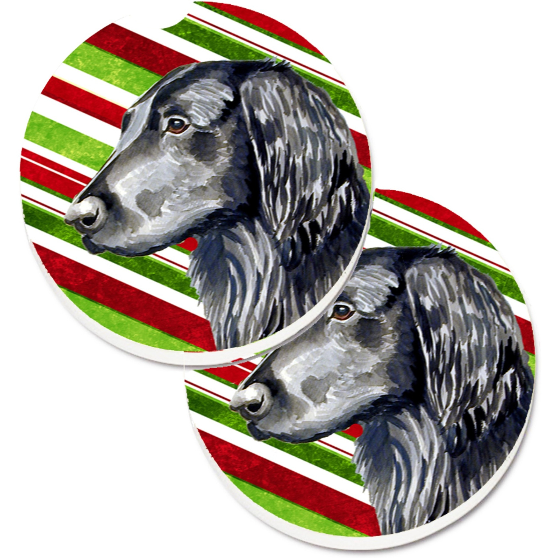 &quotCaroline's Treasures Flat Coated Retriever Candy Cane Holiday Christmas Set of 2 Cup Holder Car Coasters LH9231CARC, 2.56, Multicolor"