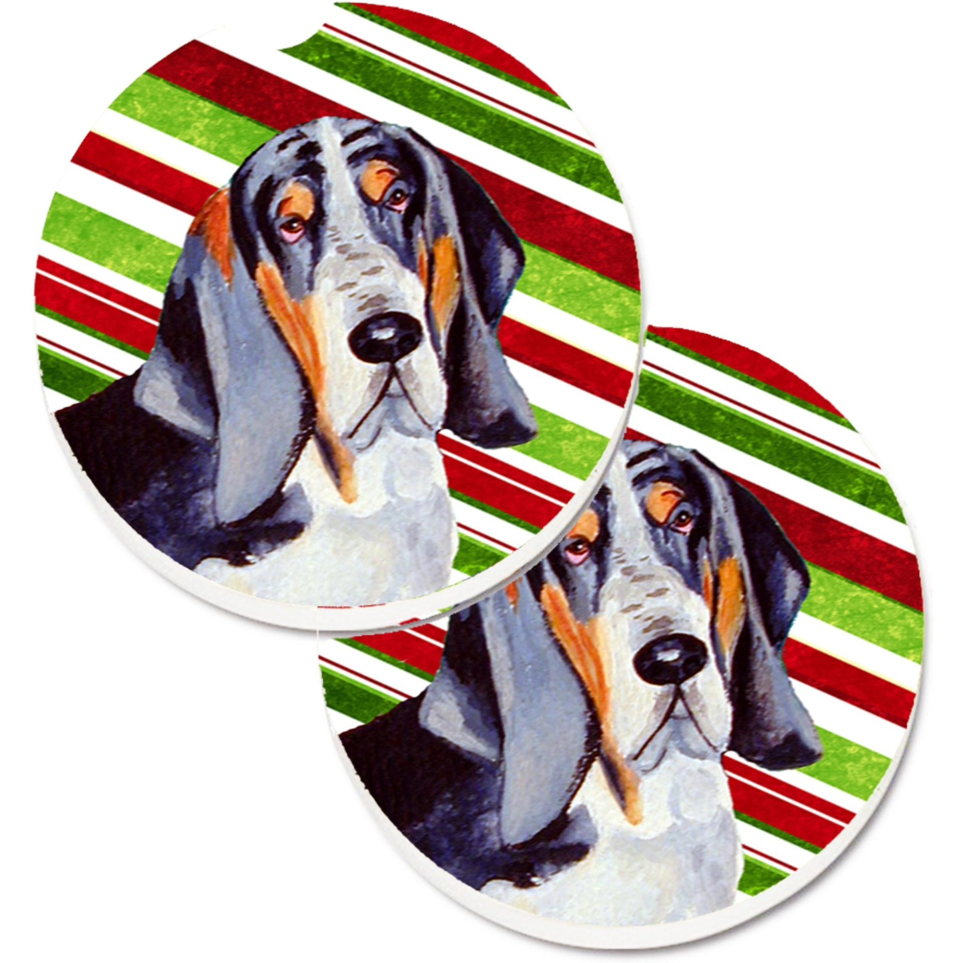&quotCaroline's Treasures Basset Hound Candy Cane Holiday Christmas Set of 2 Cup Holder Car Coasters LH9237CARC, 2.56, Multicolor"