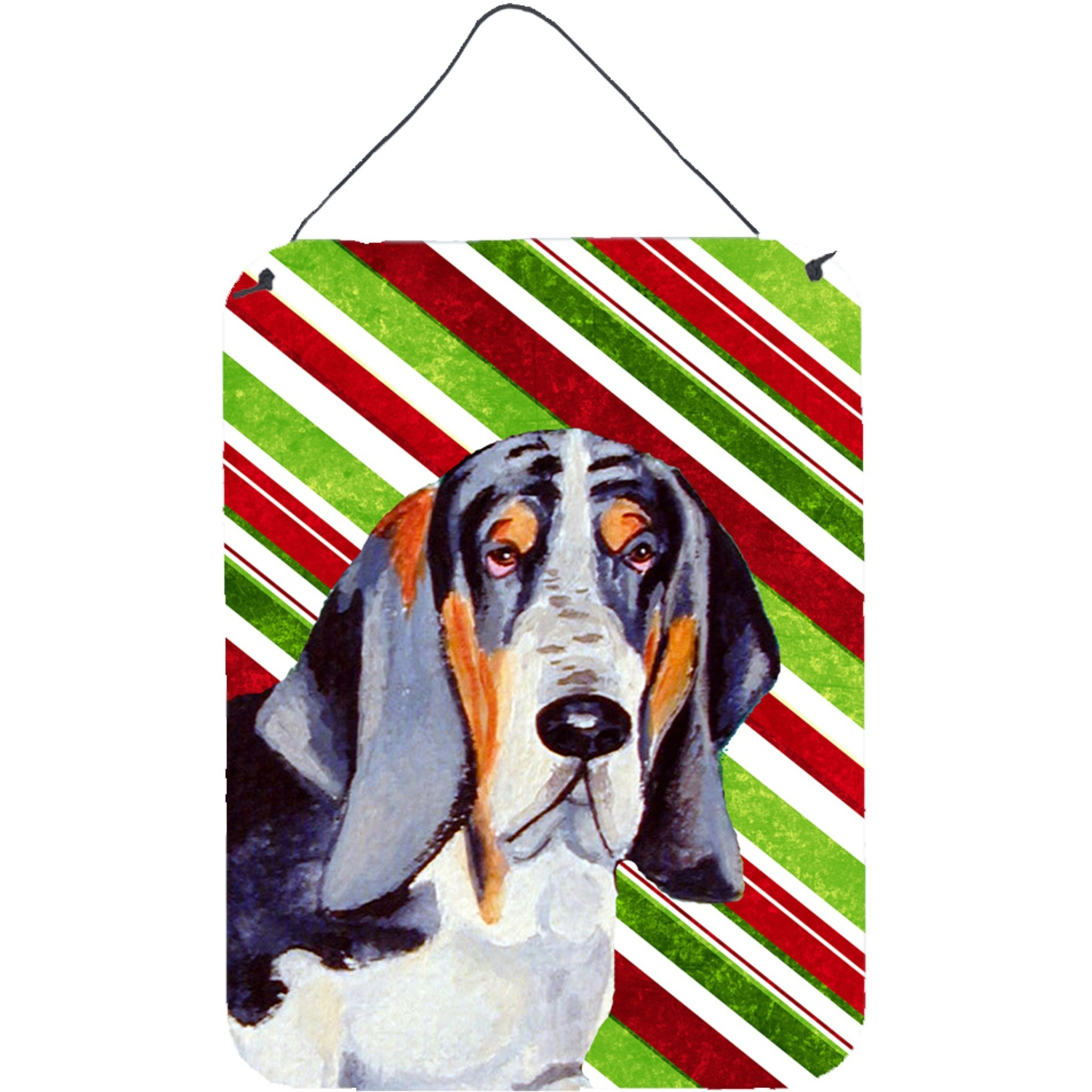 &quotCaroline's Treasures LH9237DS1216 Basset Hound Candy Cane Holiday Christmas Wall or Door Hanging Prints, 16"" x 12"", Multicolor"